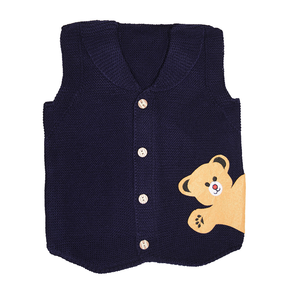 Wear Sierra Solid Half Sleeve Bear Cute Design V-Neck  Sweaters For Toddlers And Kids - Wear Sierra