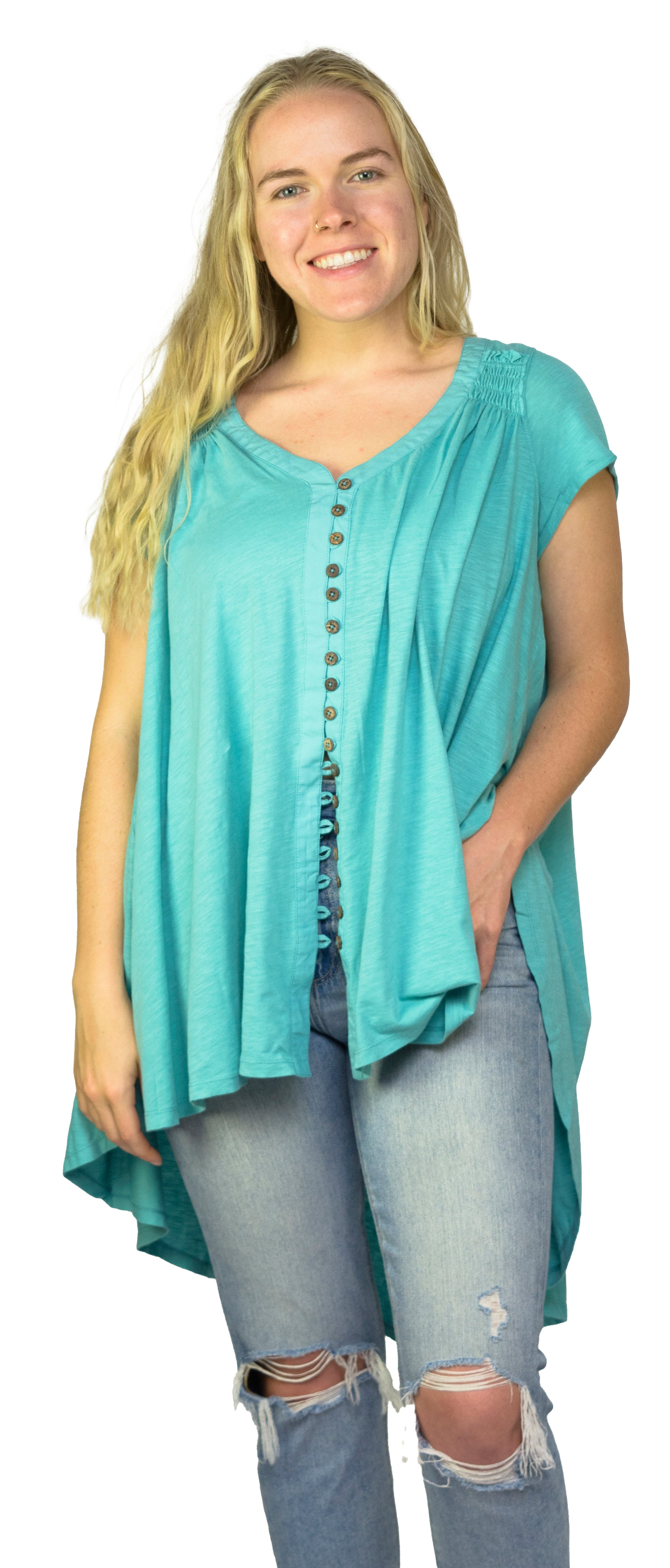 Ladies Oversized Shirt - Flowy Shirt, Summery Shirt, High Low Swing, Asymmetrical Tunic, 100% Cotton V-Neck Shirt - Wear Sierra