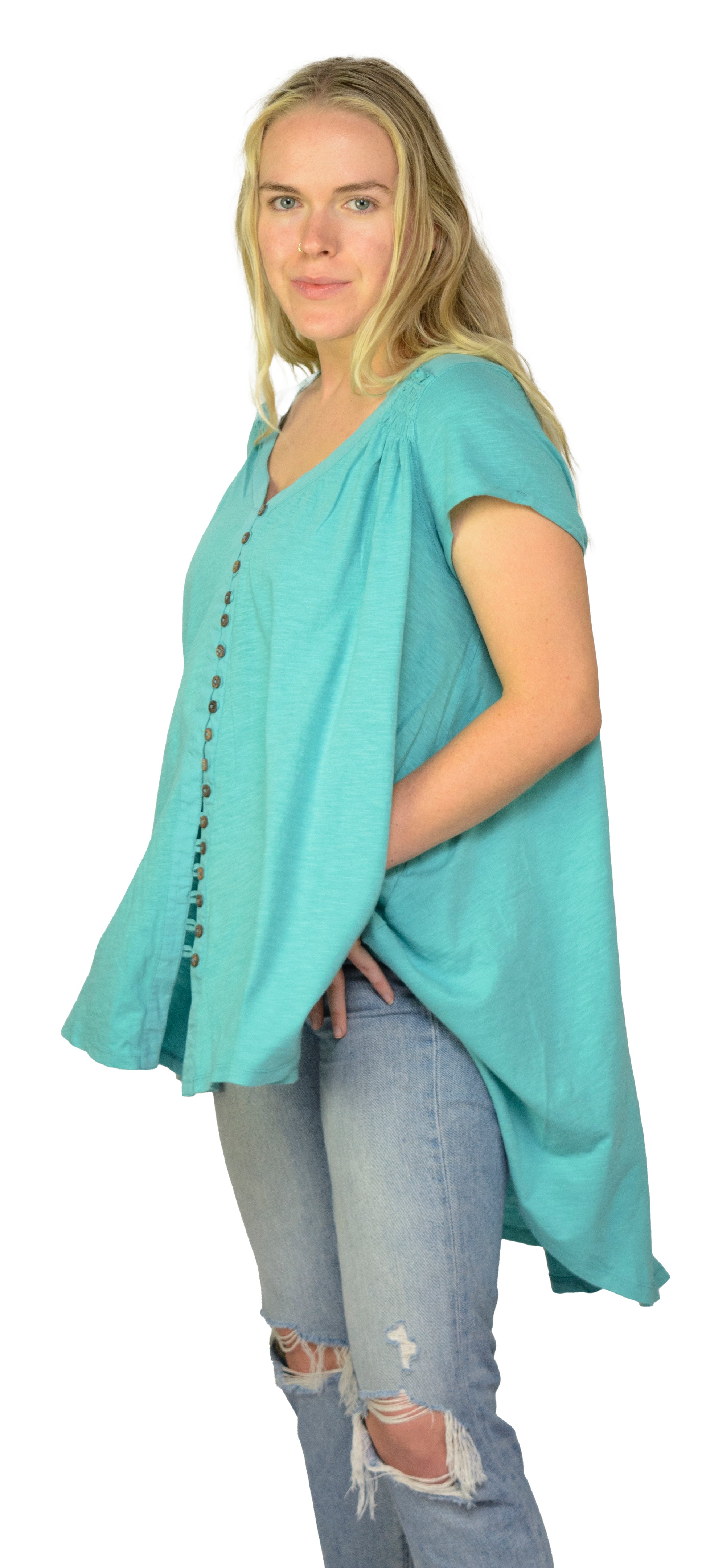 Ladies Oversized Shirt - Flowy Shirt, Summery Shirt, High Low Swing, Asymmetrical Tunic, 100% Cotton V-Neck Shirt - Wear Sierra