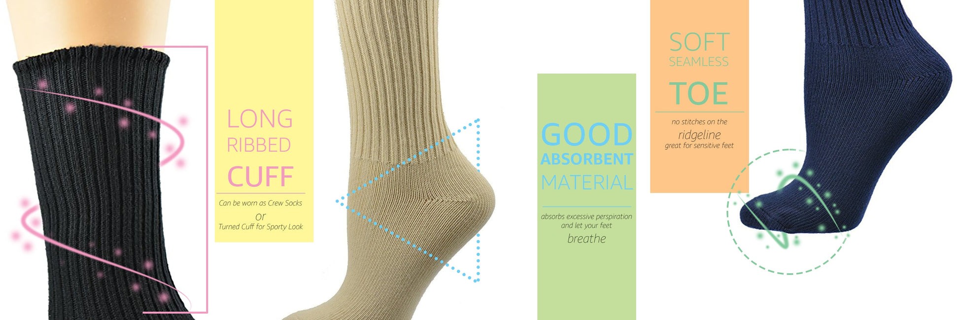 Organic Cotton Midweight Outdoor Unisex Athletic Crew Socks 3 Pair Pack W2100