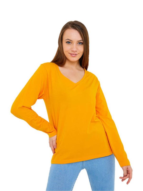 Women's V-Neck Long Sleeve Butter Scotch T-Shirts