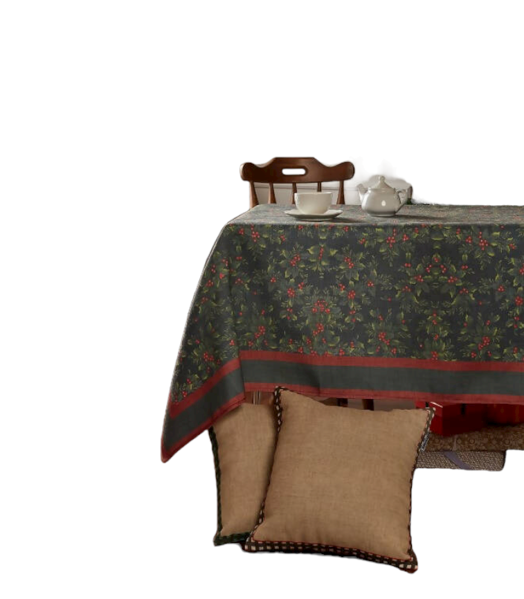 Holly Bundle and Berries Holiday Pattern Linen-Like Table Cloth, 54"W x 84"L - Wear Sierra