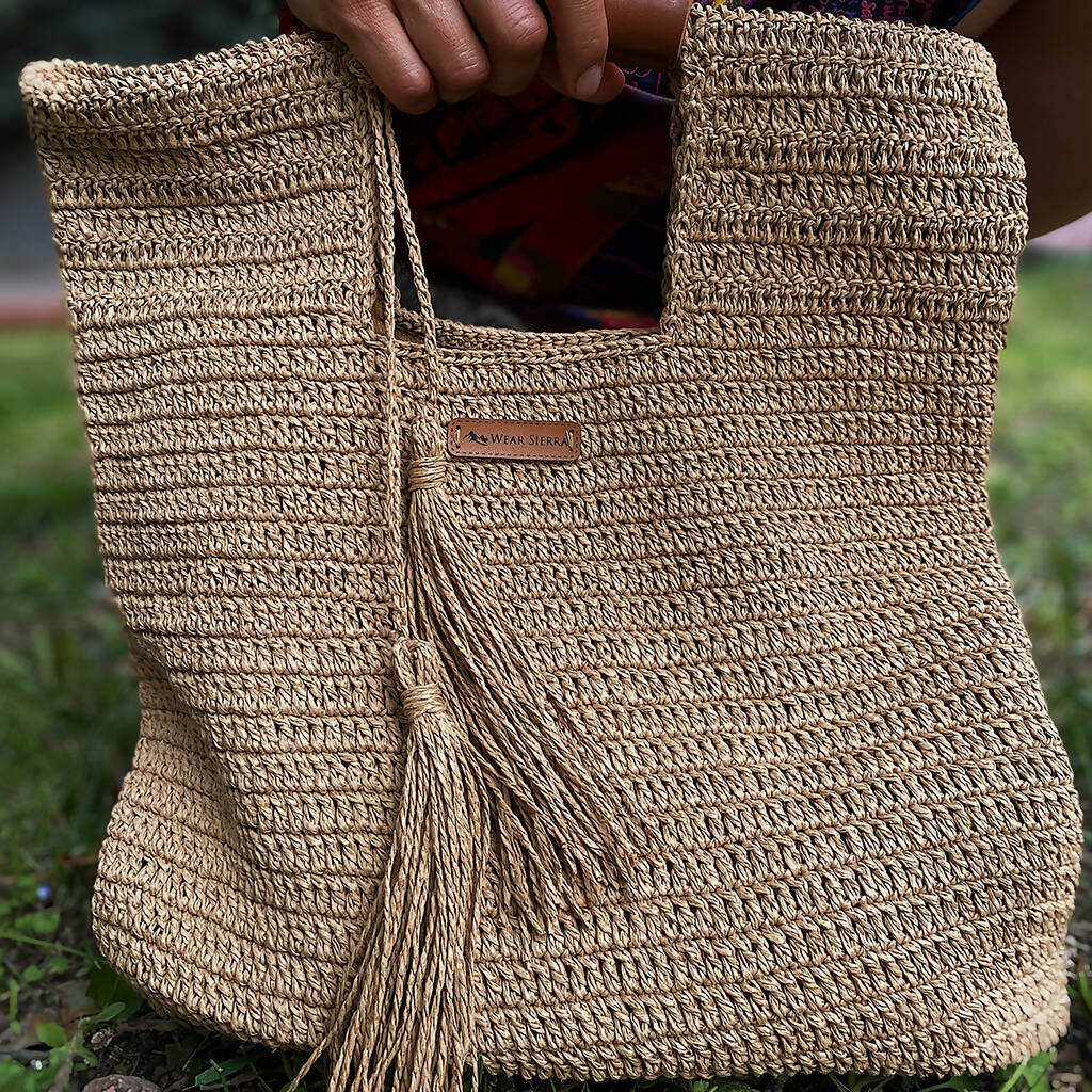 Hand Crafted Medium Tote Bag Gift for Her, Organic Natural Paper Yarn - Wear Sierra