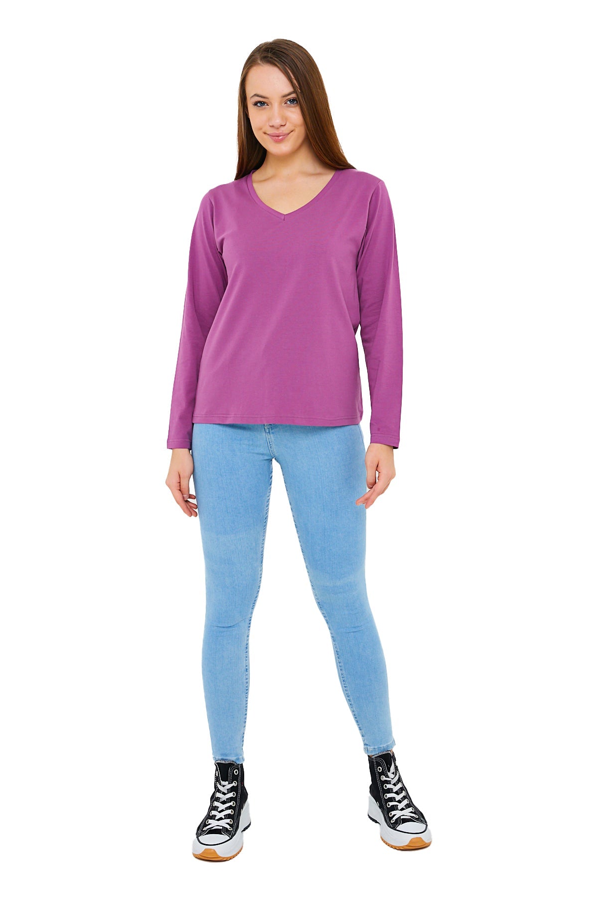 Long Sleeve V Neck T-Shirts for Women & Girls - Colorful Pima Cotton-150