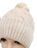 Fur Lining Hats With Pom Pom Beanie Women's Big Girls Cable Design Hats - Wear Sierra