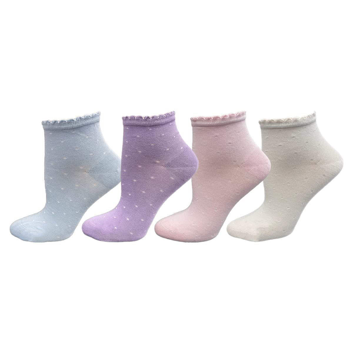 Women's Bamboo Low Cut Quarter 2 -Pair & 4-Pair Pack Picot Scalloped Edge Socks