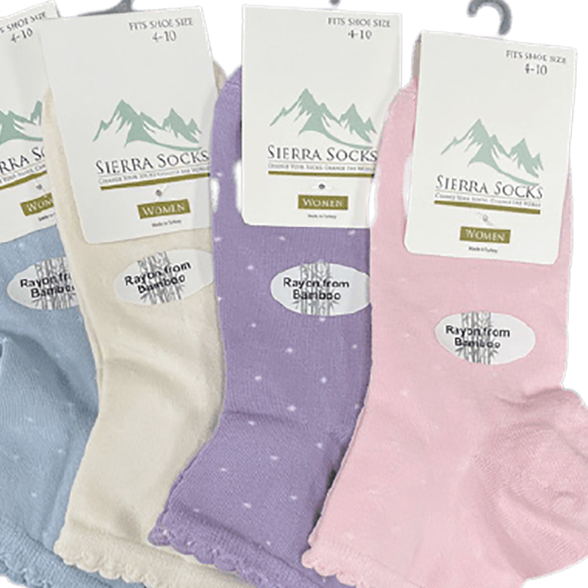 Women's Bamboo Low Cut Quarter 2 -Pair & 4-Pair Pack Picot Scalloped Edge Socks