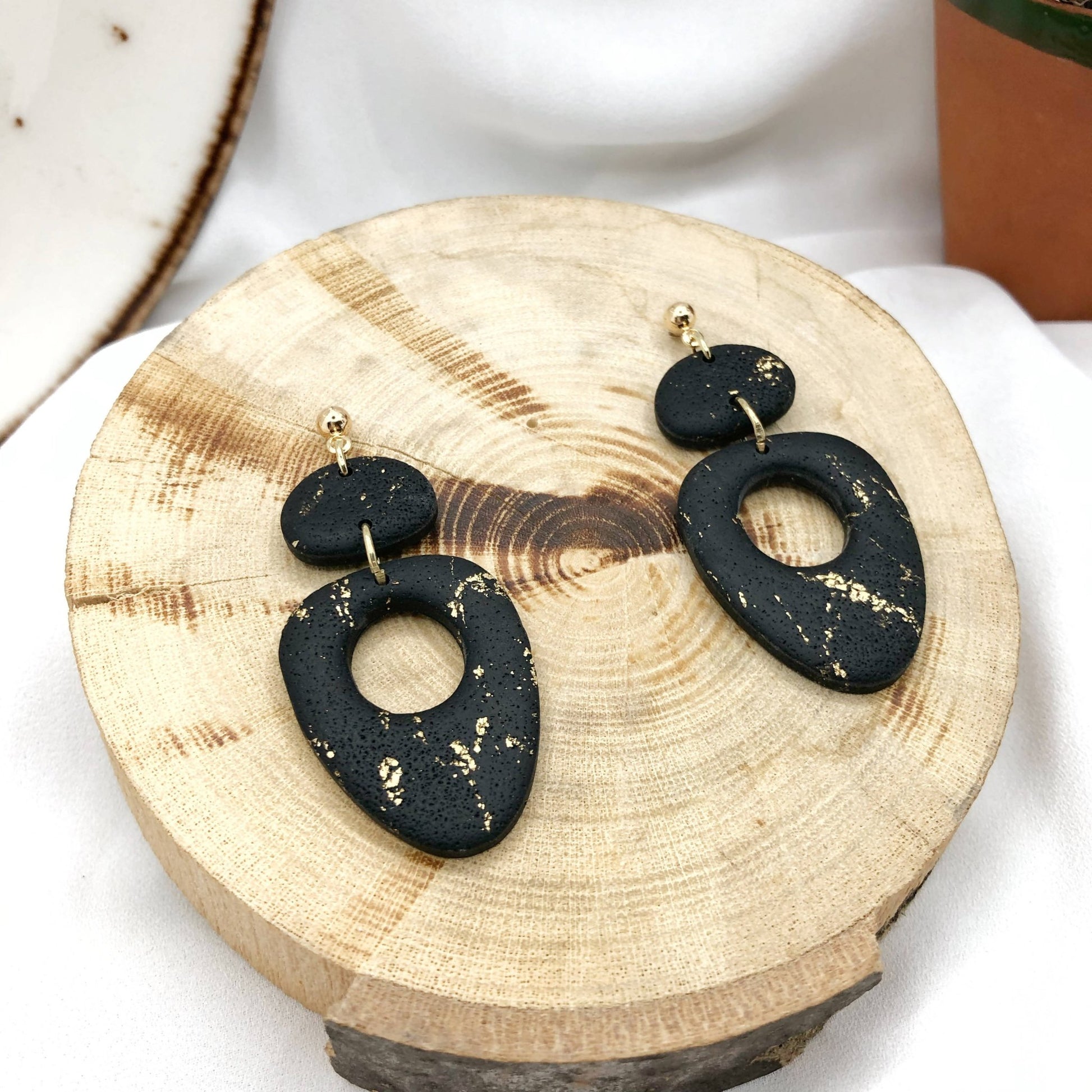 Black Handmade Polymer Clay Earrings - Anti Allergic Ear Backs - Wear Sierra
