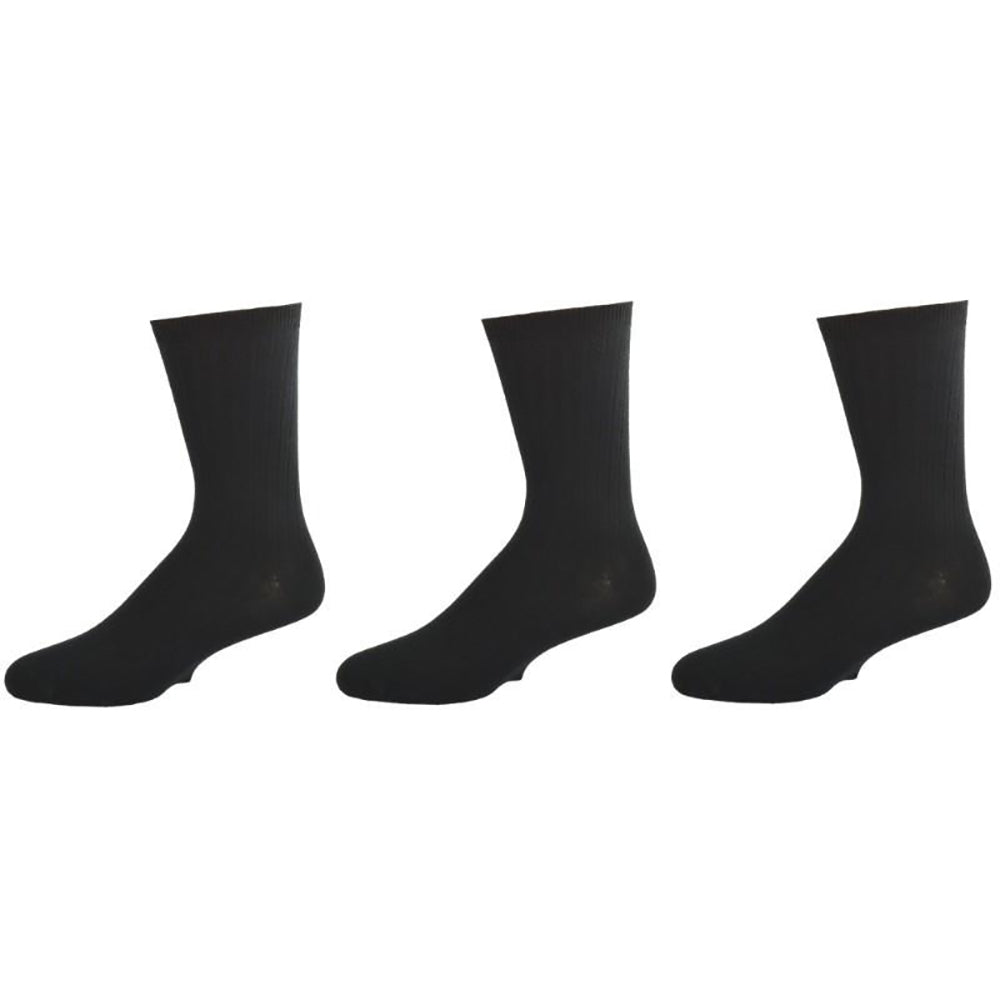 Sierra Socks Big Boys & Girls (Unisex) Classic Dress Uniform Ribbed 3 Pair Pack Crew Socks - Black