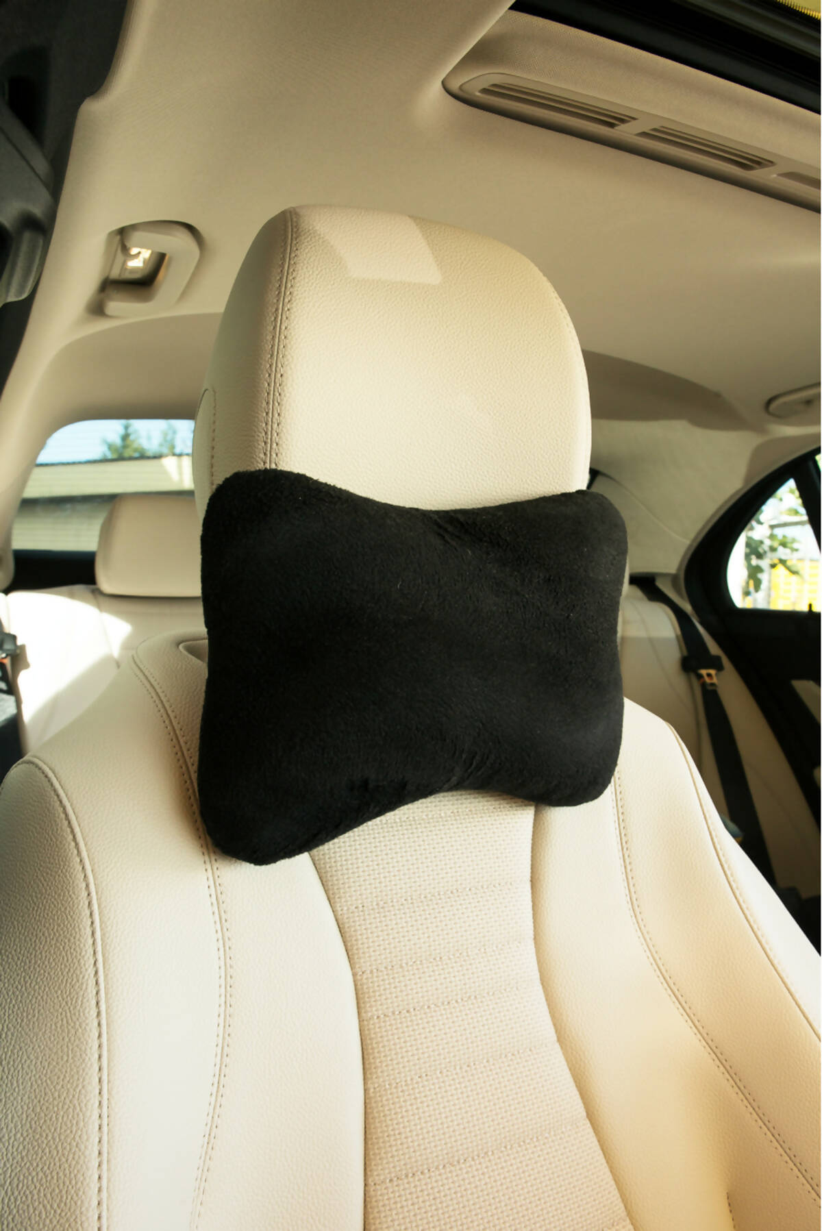 Travel Neck Pillow for Car or SUV, Car Neck Pillow with Elastic Strap, Lower Back Support Pillow, 7" x 11" Soft Personal Size Microfiber Pillow, Butterfly Shape Car Pillow - Wear Sierra