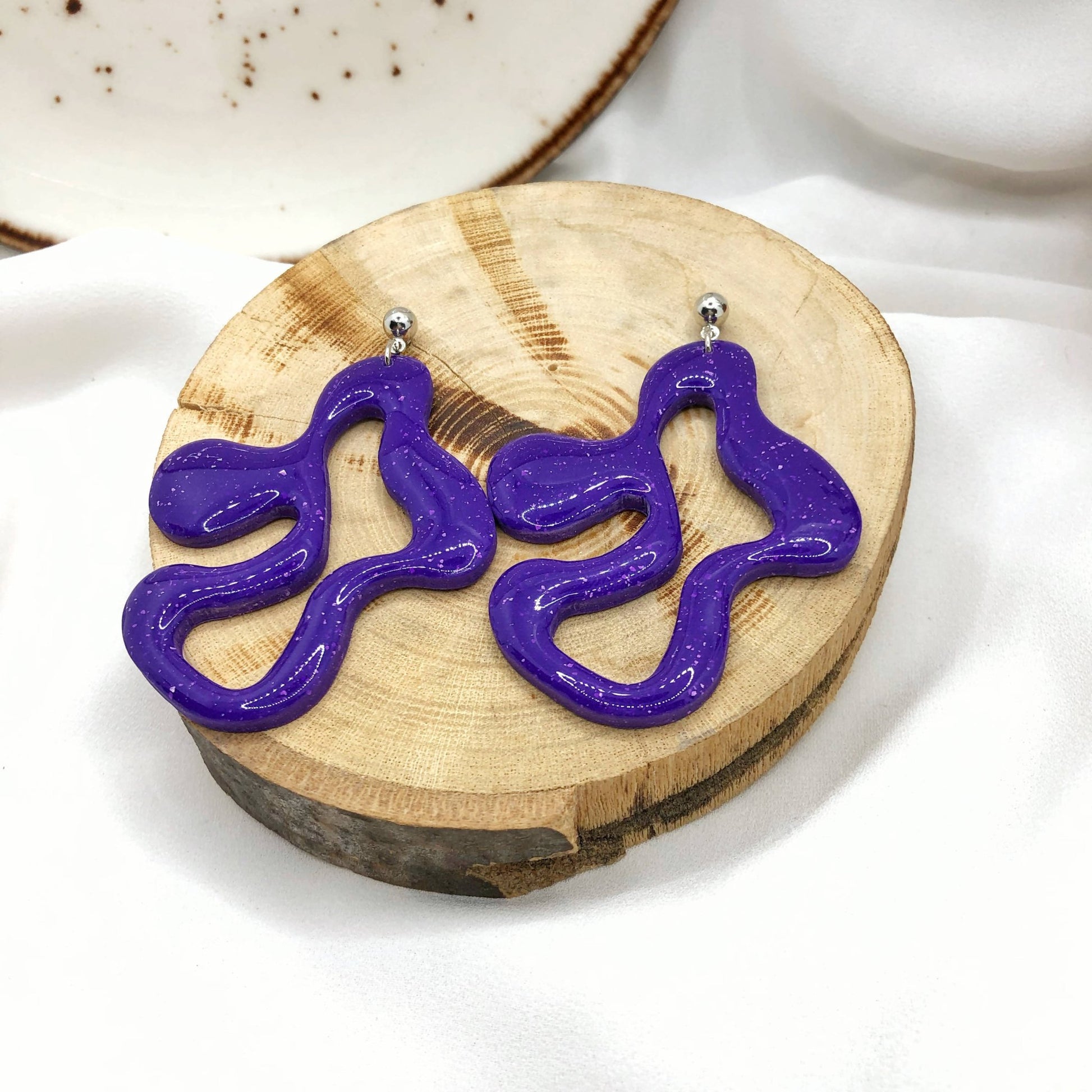 Bright Purple Earrings, Hand Crafted Free Form Earrings , Nickel Free Ear Back Earrings for Women - Wear Sierra