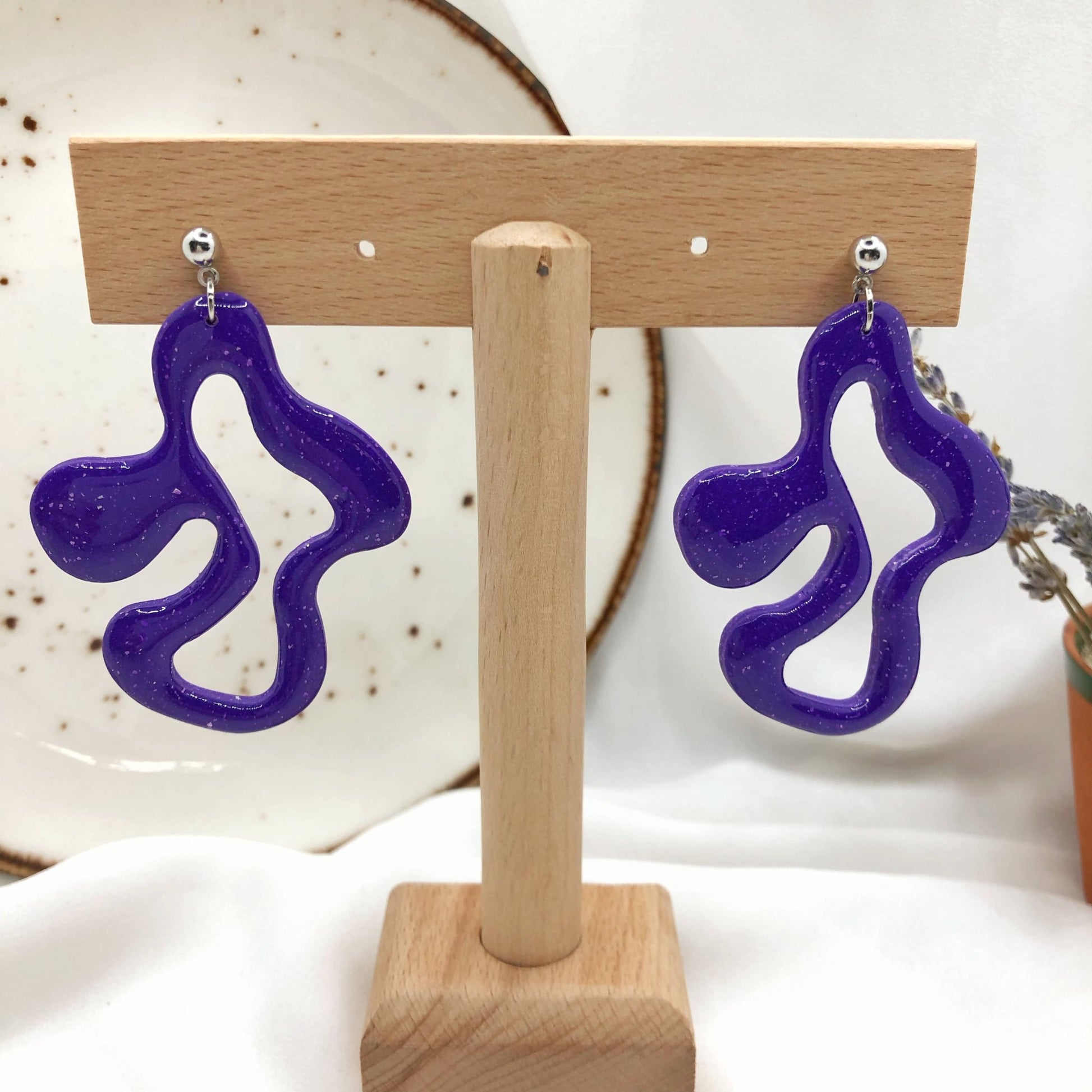 Bright Purple Earrings, Hand Crafted Free Form Earrings , Nickel Free Ear Back Earrings for Women - Wear Sierra