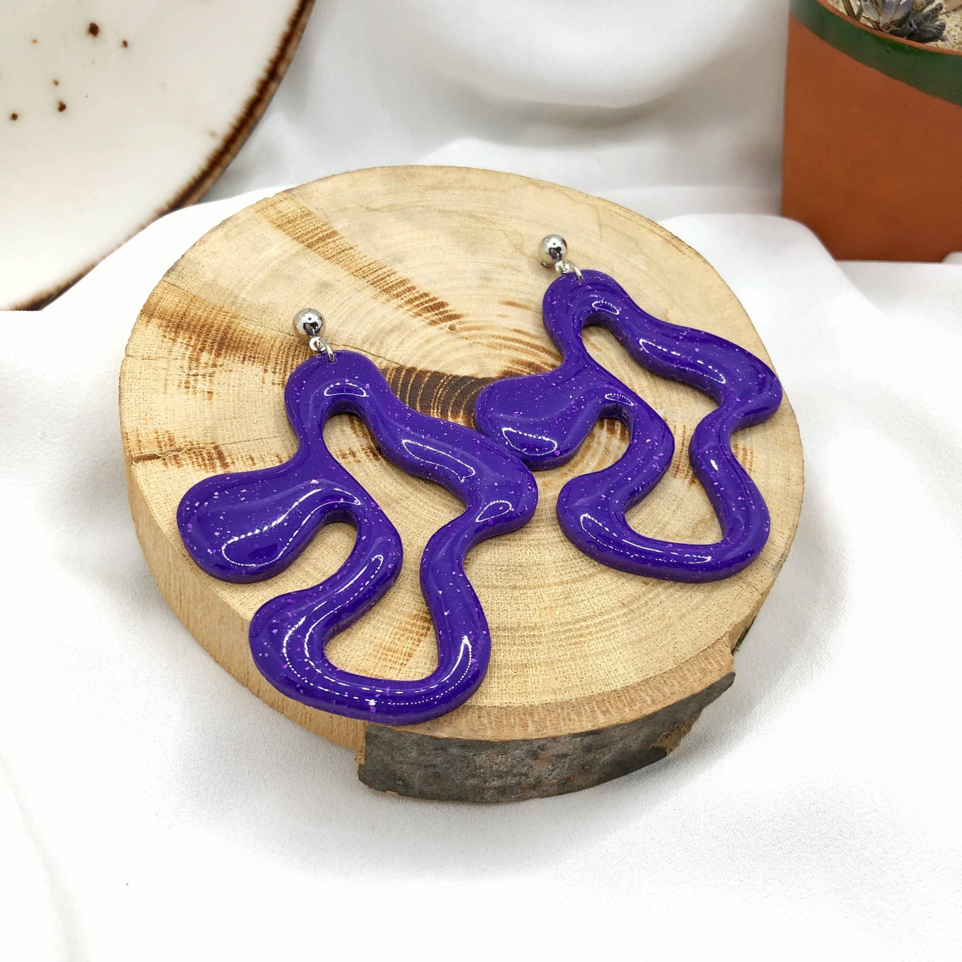 Bright Purple Earrings, Hand Crafted Free Form Earrings , Nickel Free Ear Back Earrings for Women - Wear Sierra