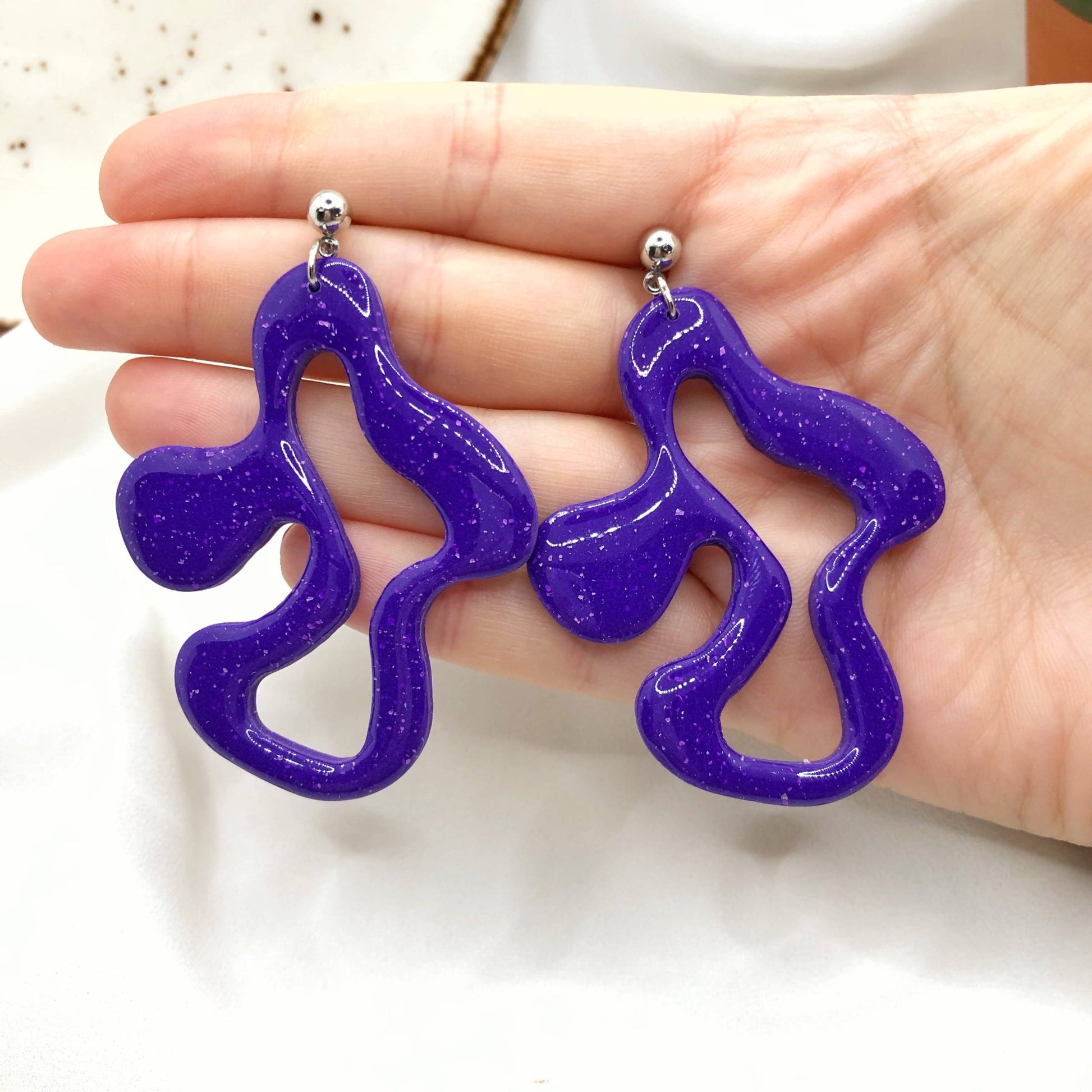 Bright Purple Earrings, Hand Crafted Free Form Earrings , Nickel Free Ear Back Earrings for Women - Wear Sierra