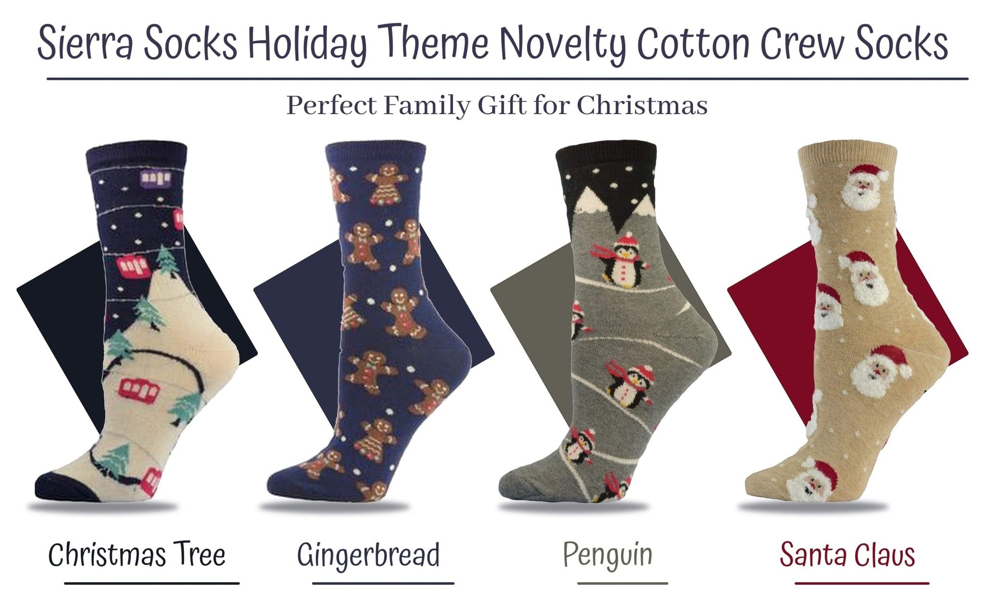 Christmas Designs Cotton Crew Socks for Women in Fun Holiday Patterns Socks for Stocking Stuffers - Wear Sierra