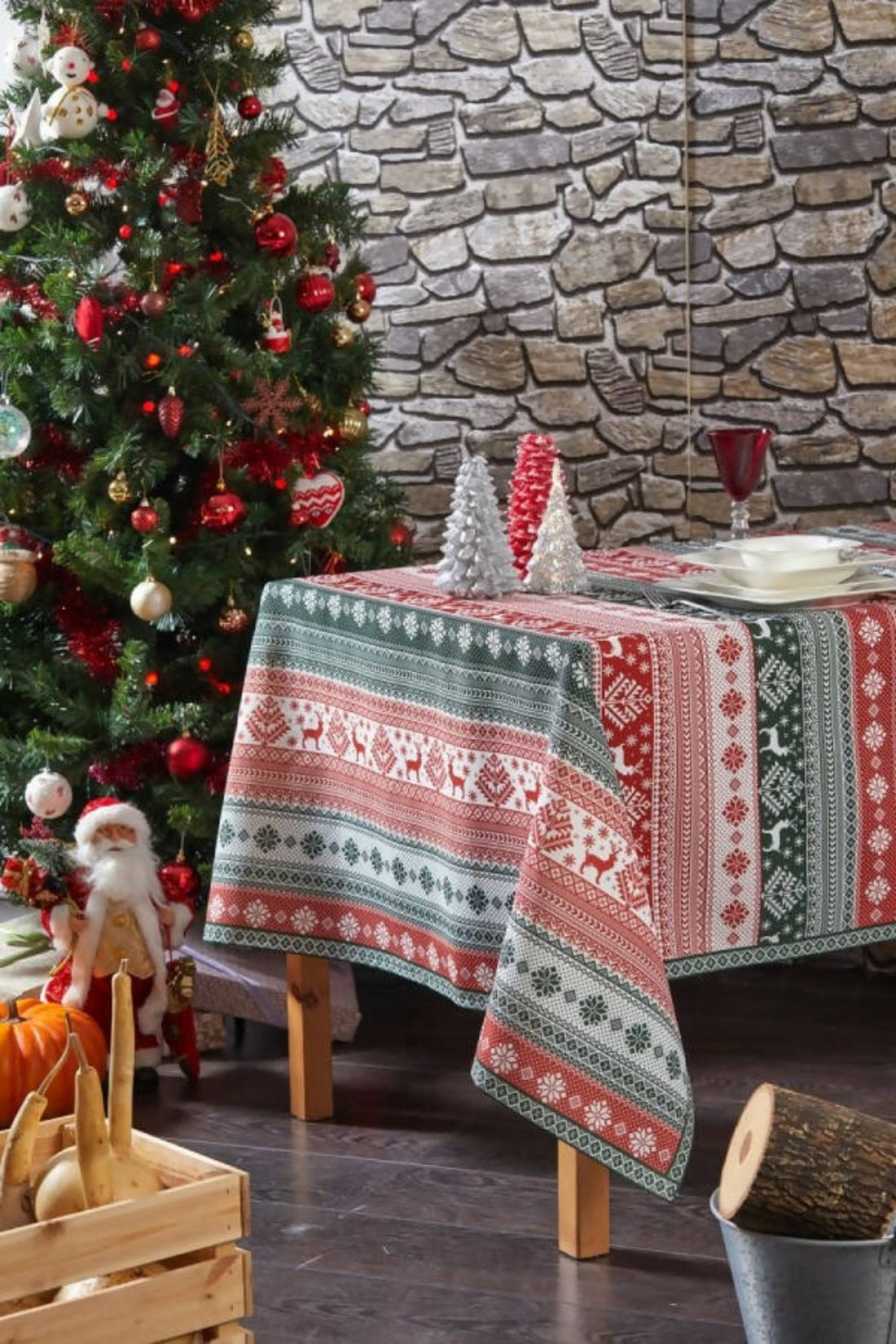 Christmas Themed Tablecloth, Deer Pattern Christmas Tablecloth, Holiday Decorating - Wear Sierra