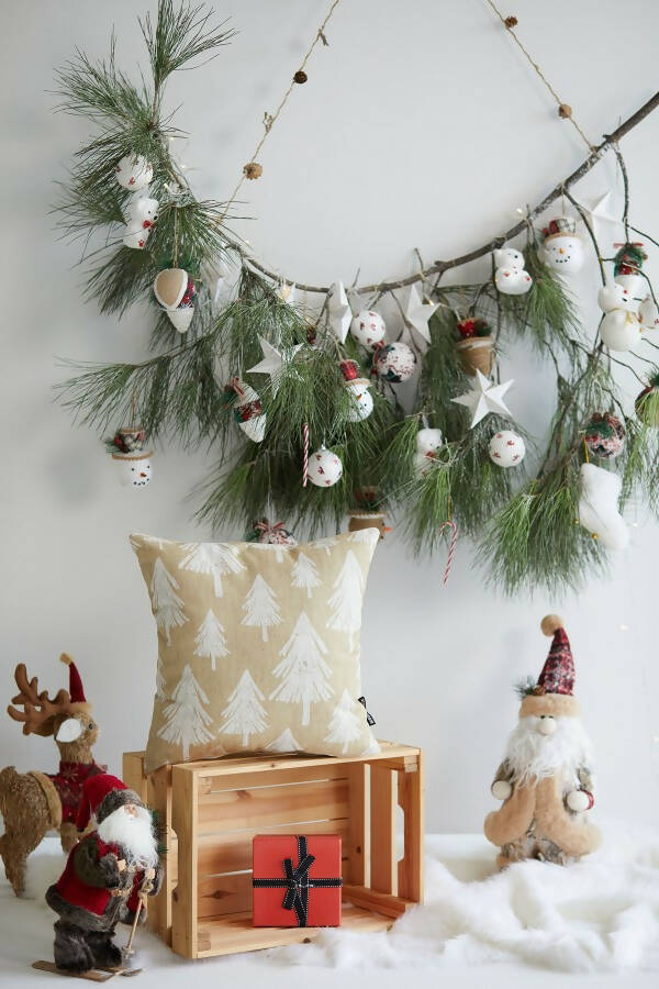 Christmas Tree Pattern Square Pillow Cover, Neutral Holiday Decorating - Wear Sierra