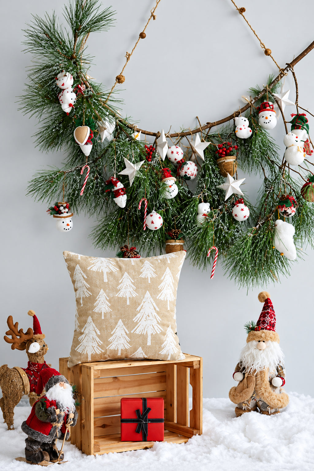 Christmas Tree Pattern Square Pillow Cover, Neutral Holiday Decorating - Wear Sierra