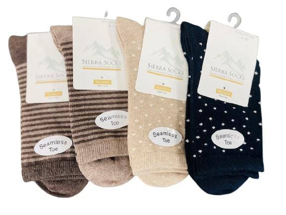 Cotton Crew Pen Striped or Pen Dot Dress Socks for Women, Dressy Casual Cute Socks - Wear Sierra