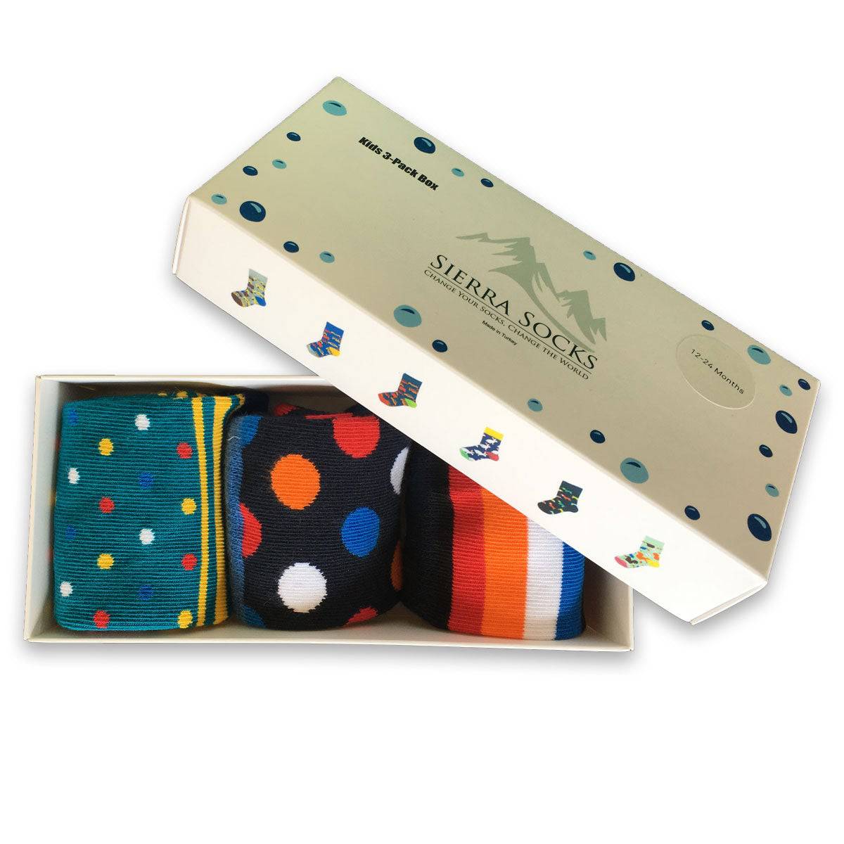 Cute and Colorful Socks for Toddler Boys and Girls, Combed Cotton Crew Socks - 3 Pair Pack in Gift Box - Wear Sierra