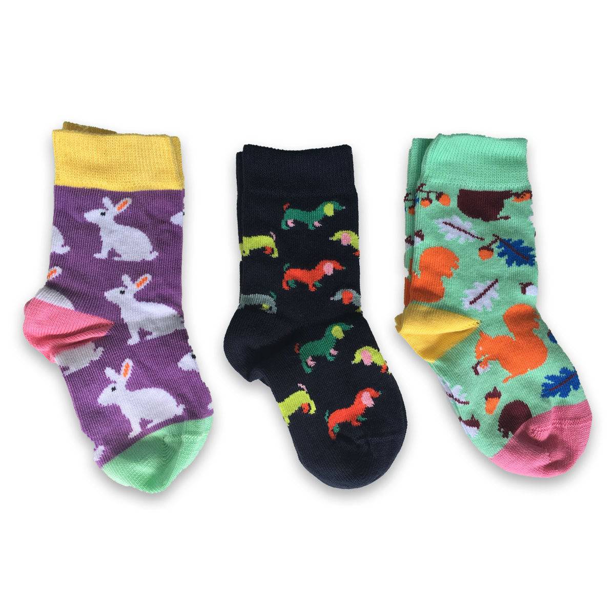 Cute and Colorful Socks for Toddler Boys and Girls, Combed Cotton Crew Socks - 3 Pair Pack in Gift Box - Wear Sierra