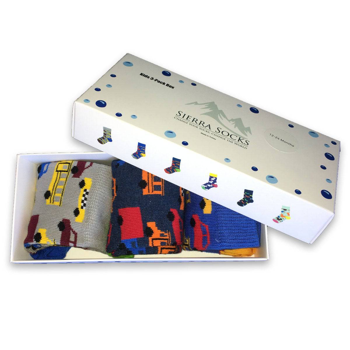 Cute and Colorful Socks for Toddler Boys and Girls, Combed Cotton Crew Socks - 3 Pair Pack in Gift Box - Wear Sierra
