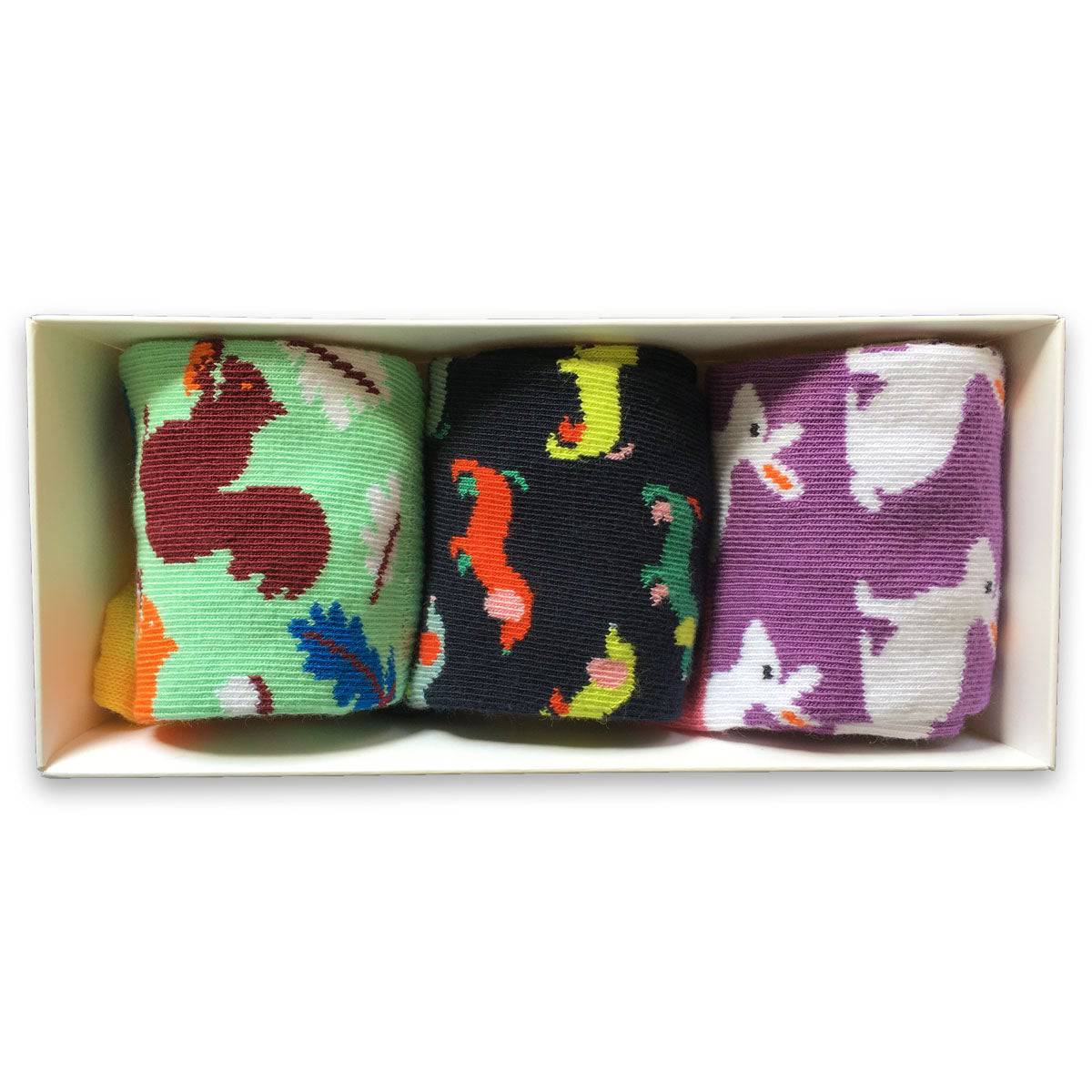 Cute and Colorful Socks for Toddler Boys and Girls, Combed Cotton Crew Socks - 3 Pair Pack in Gift Box - Wear Sierra