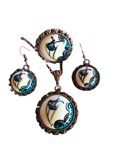 Hand Painted Jewelry - Ceramic Jewelry Set - Flower Printed  Earrings - Wear Sierra