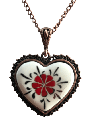 Floral Themed Pendant - Heart Shape - Girl's Red Flower Pendant - Wear Sierra