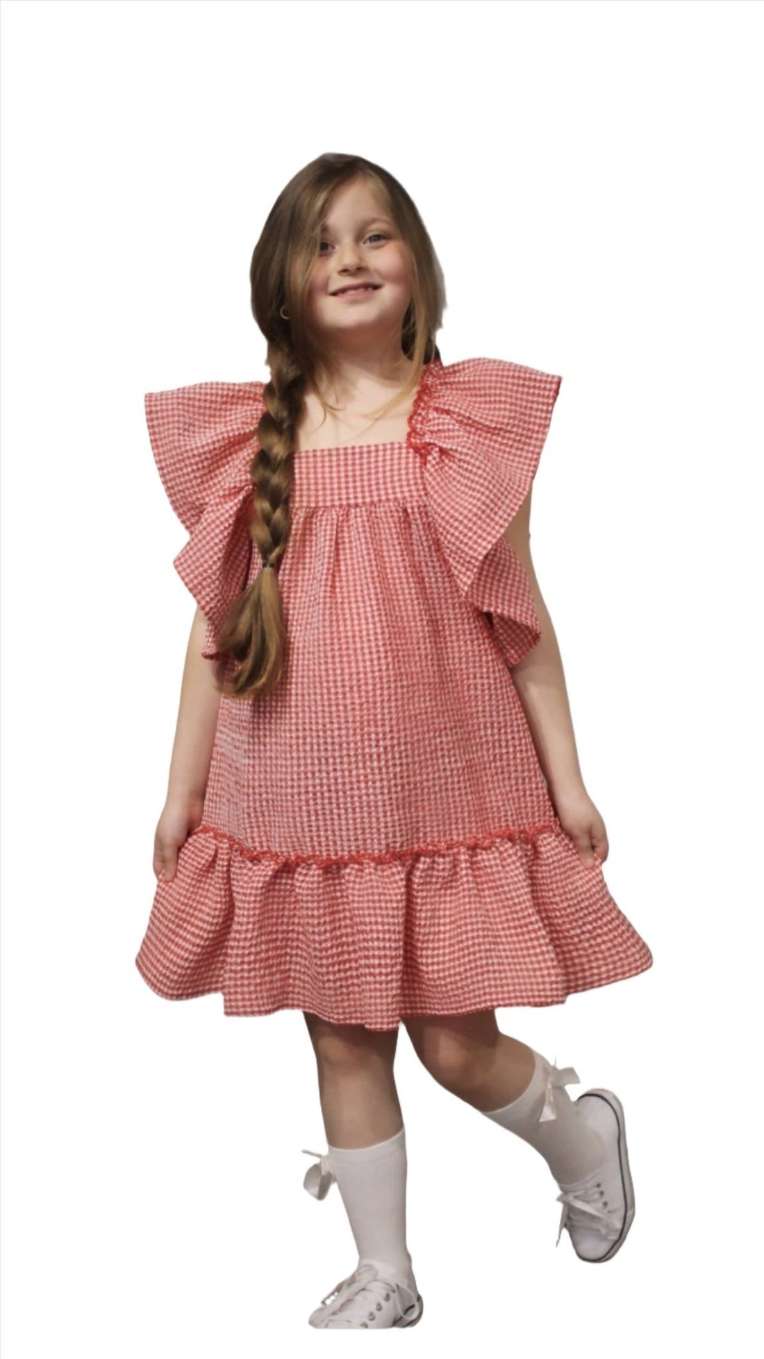 Flutter Sleeve Girl's Dress, Cotton Summer Seersucker Style Dress - Wear Sierra