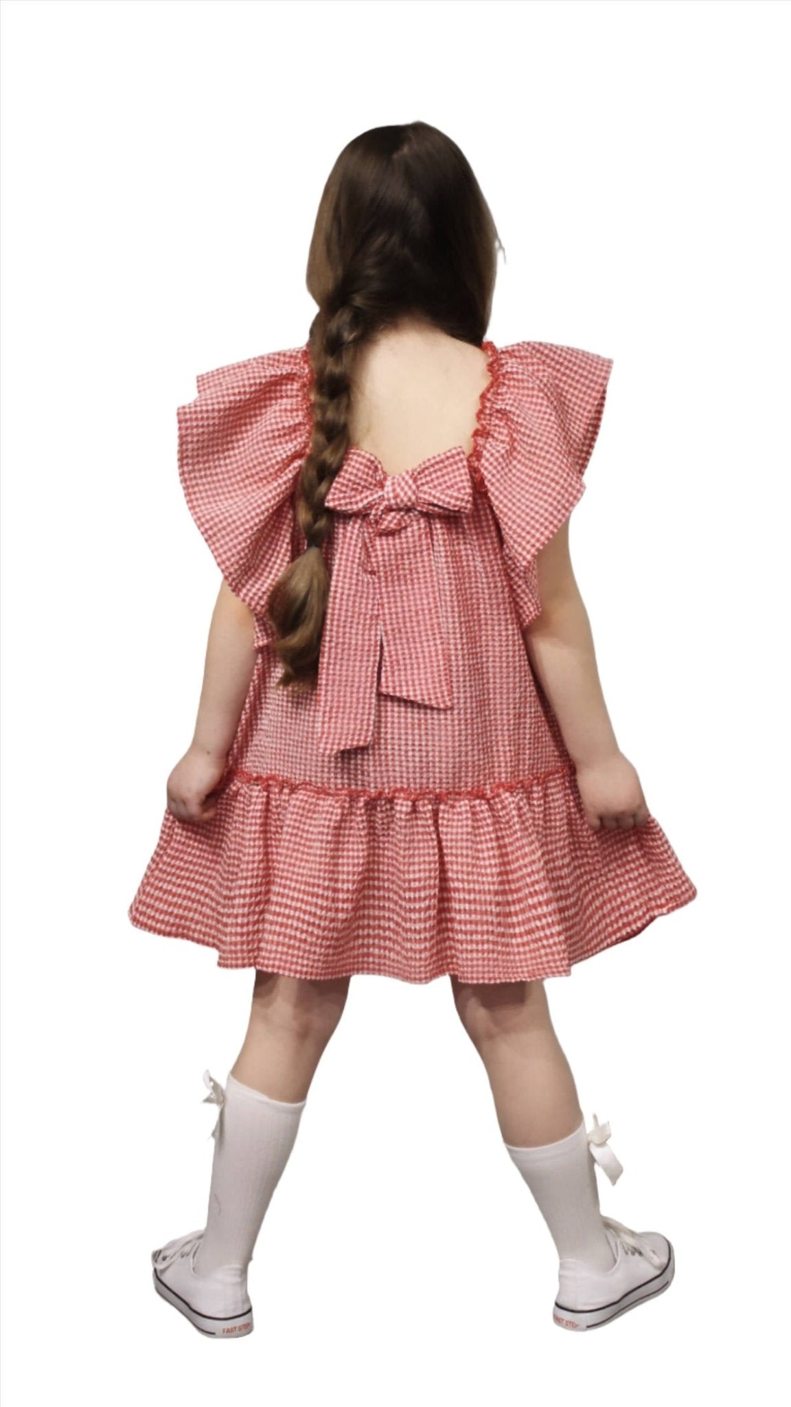Flutter Sleeve Girl's Dress, Cotton Summer Seersucker Style Dress - Wear Sierra