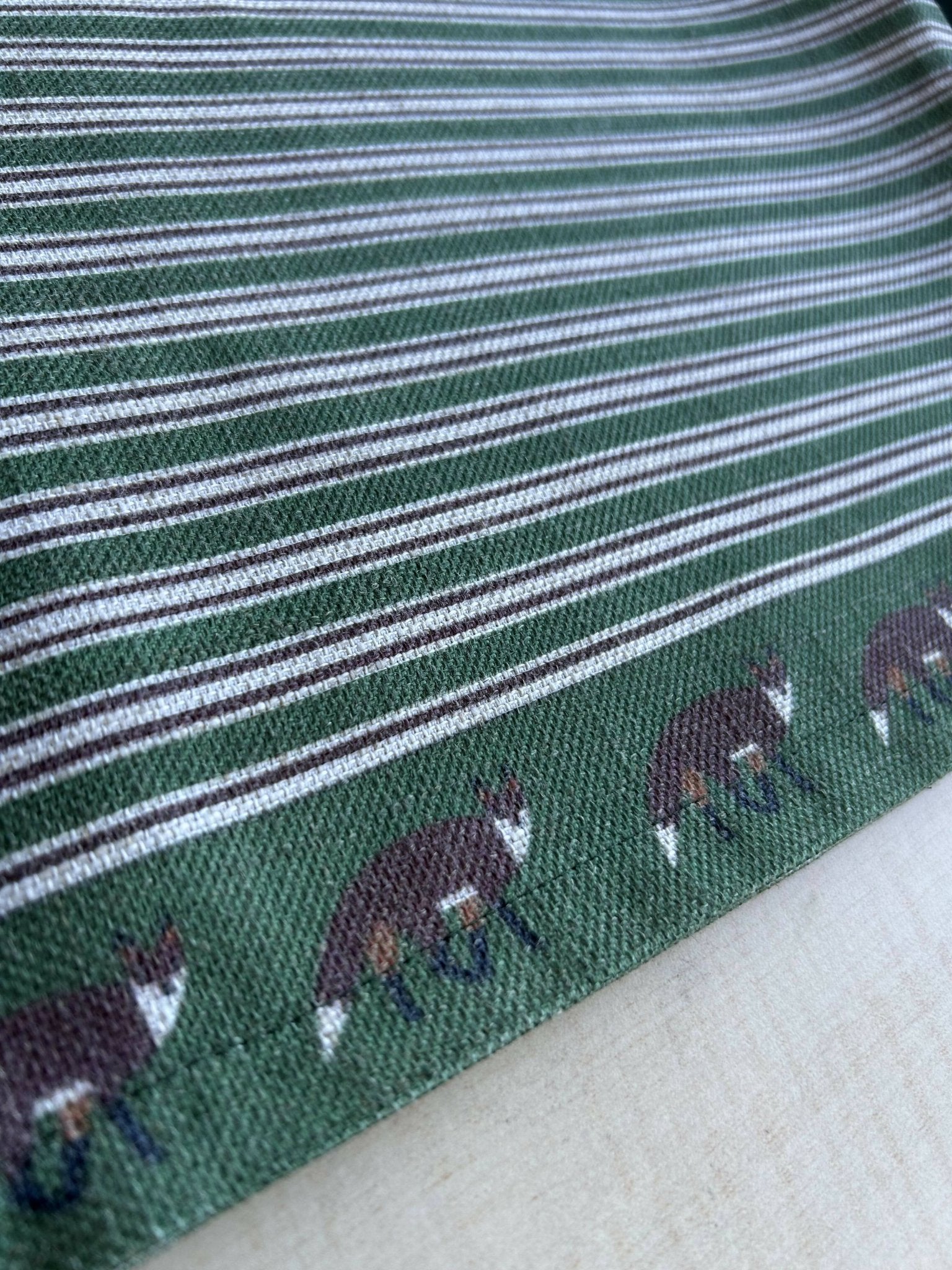 Fox Trot Pattern Linen-Feel Runner, Christmas Decorating in Classic Red and Hunter Green - Wear Sierra