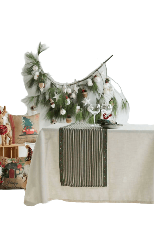 Fox Trot Pattern Linen-Feel Runner, Christmas Decorating in Classic Red and Hunter Green - Wear Sierra