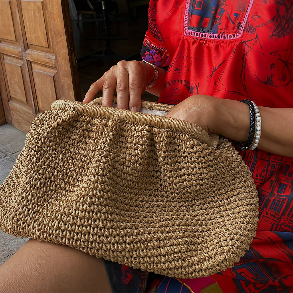 Hand Crafted Clutch Women's Purse Made From Organic Natural Paper Yarn - Wear Sierra