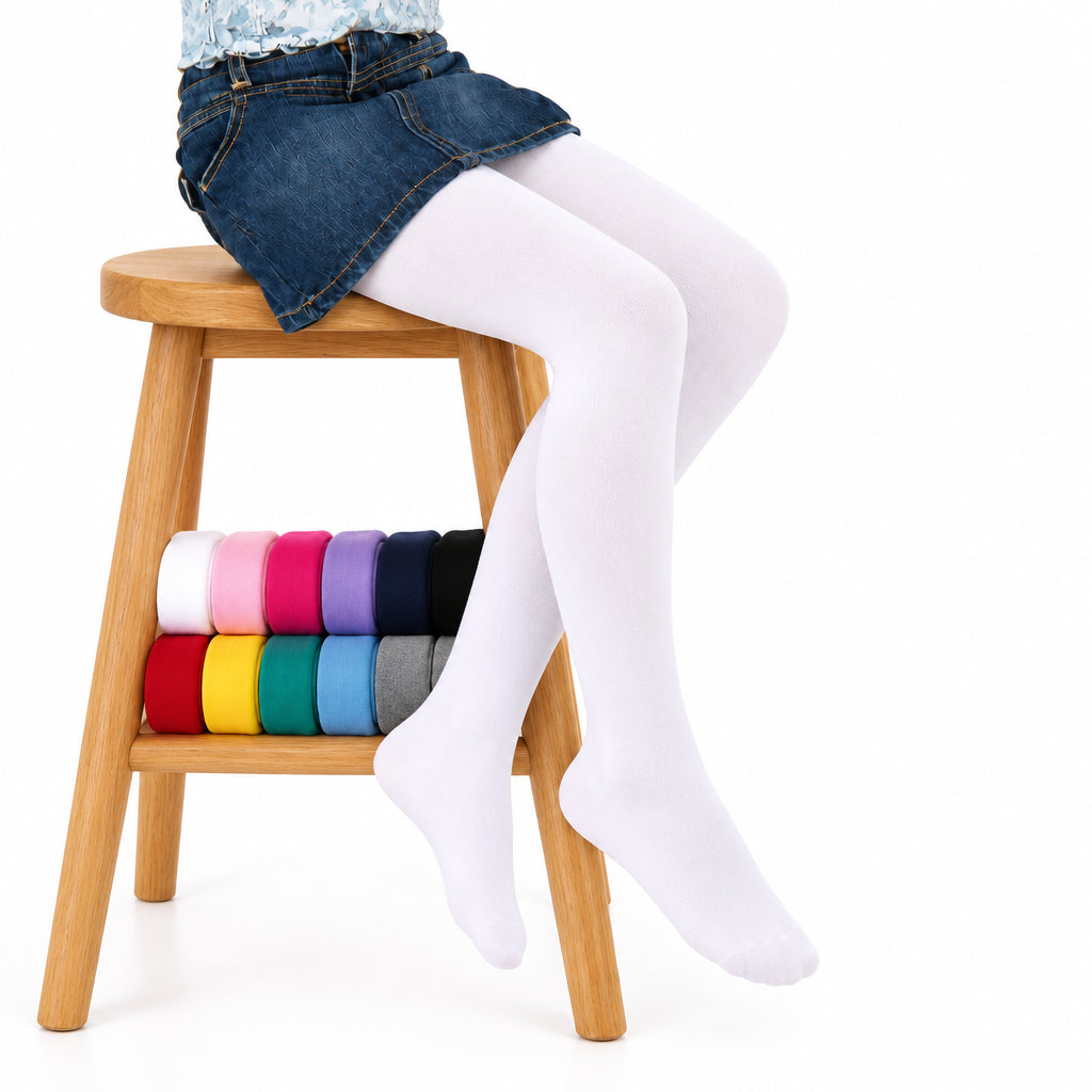 Girl's Combed Cotton Tights, Colorful Tights for School or Church - Wear Sierra