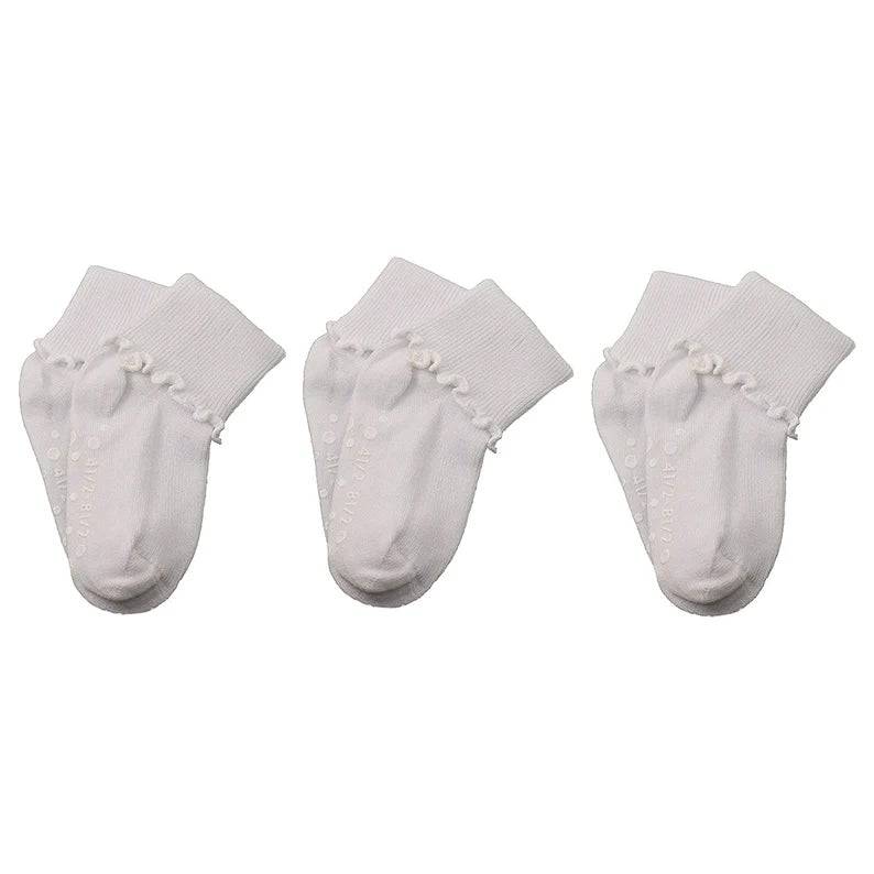 Girls Non-Skid Seamless Toe Socks - 3-Pair Pack Cotton Ruffle Edge Socks - Wear Sierra