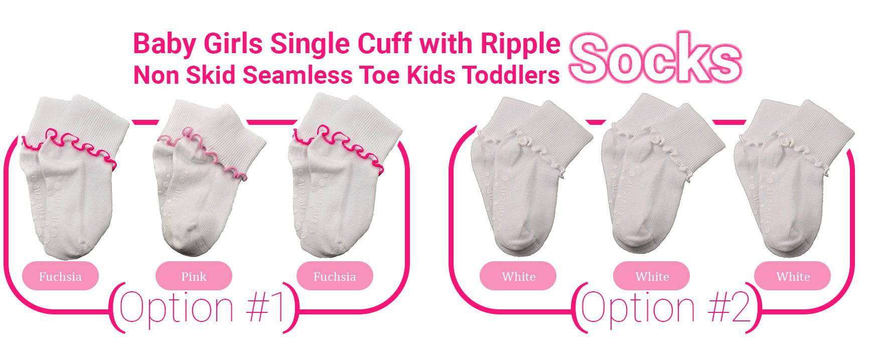 Girls Non-Skid Seamless Toe Socks - 3-Pair Pack Cotton Ruffle Edge Socks - Wear Sierra
