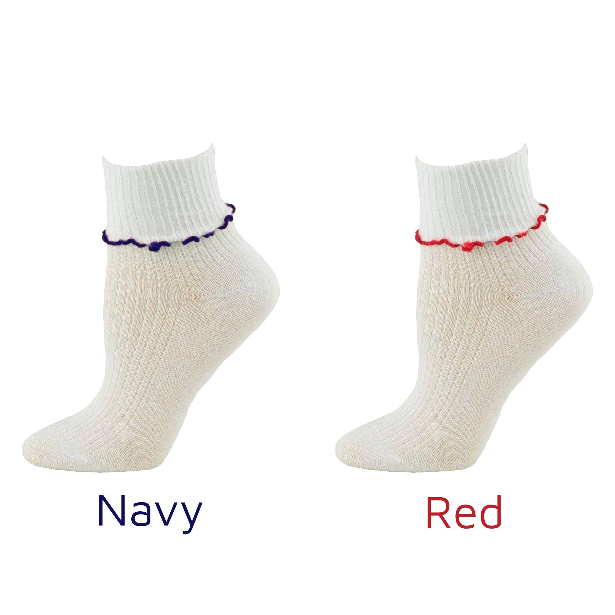Girl's Turn Cuff Lettuce Edge Socks in Combed Cotton for School Uniform or Dress Up - Wear Sierra