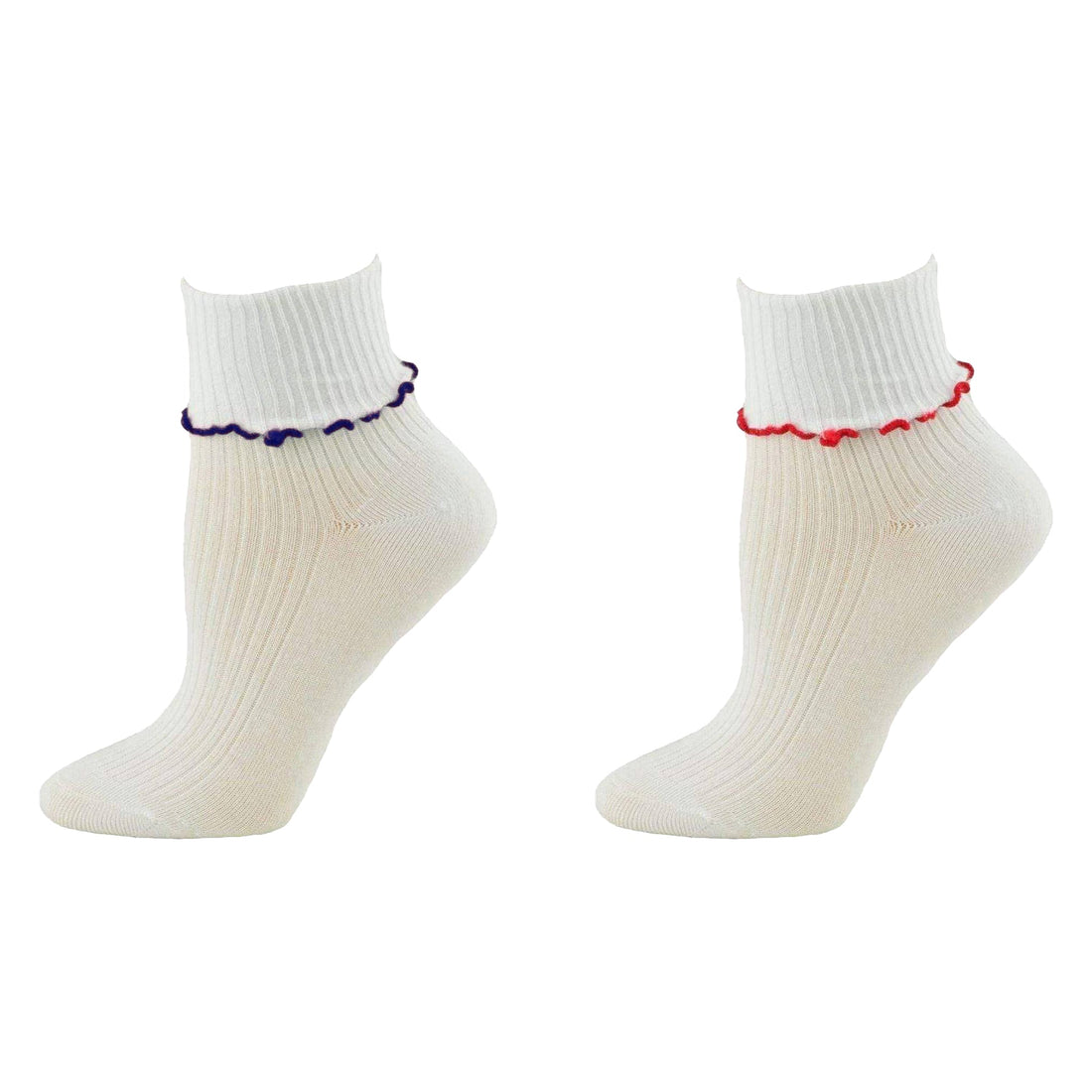 Girl's Turn Cuff Lettuce Edge Socks in Combed Cotton for School Uniform or Dress Up - Wear Sierra