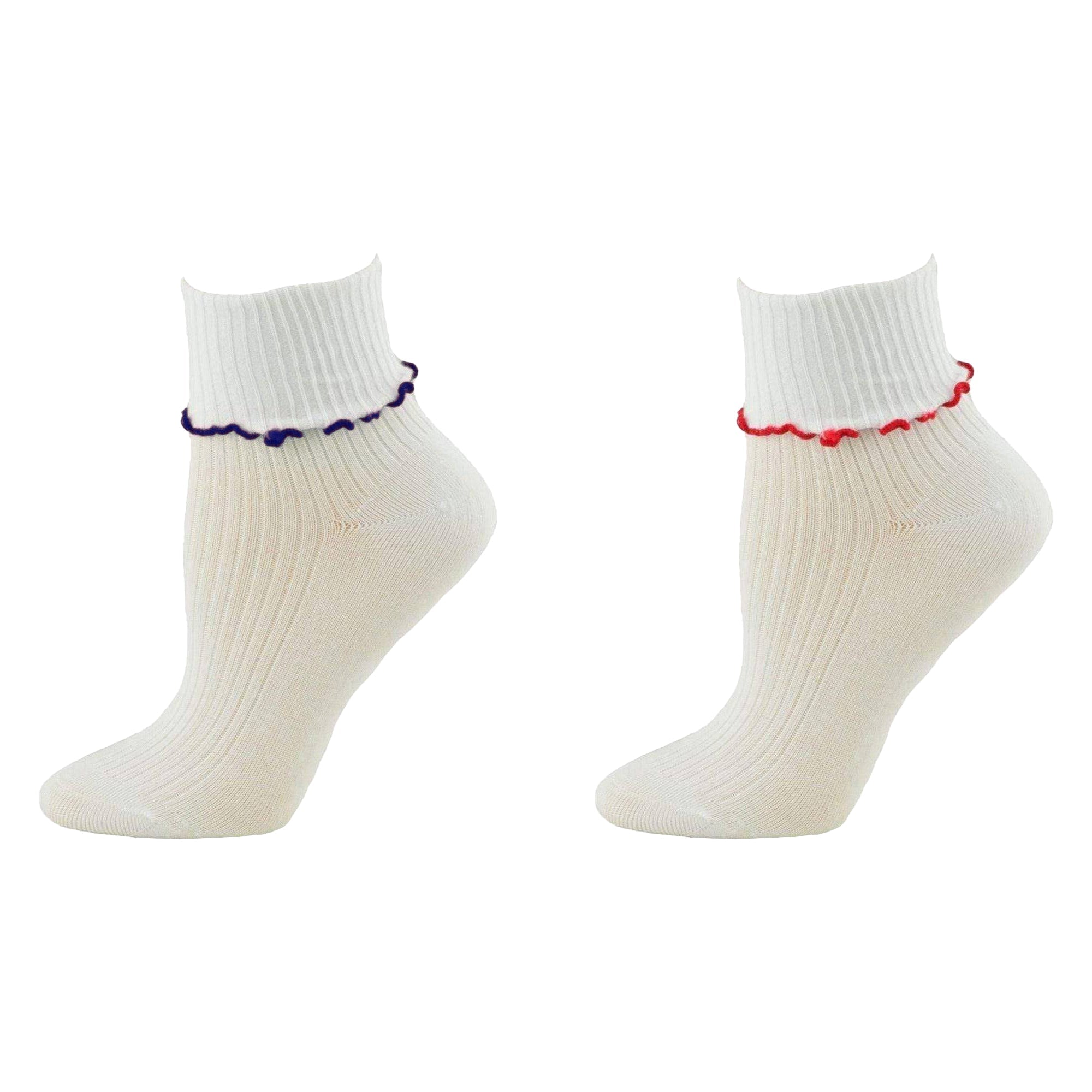 Girl's Turn Cuff Lettuce Edge Socks in Combed Cotton for School Uniform or Dress Up - Wear Sierra
