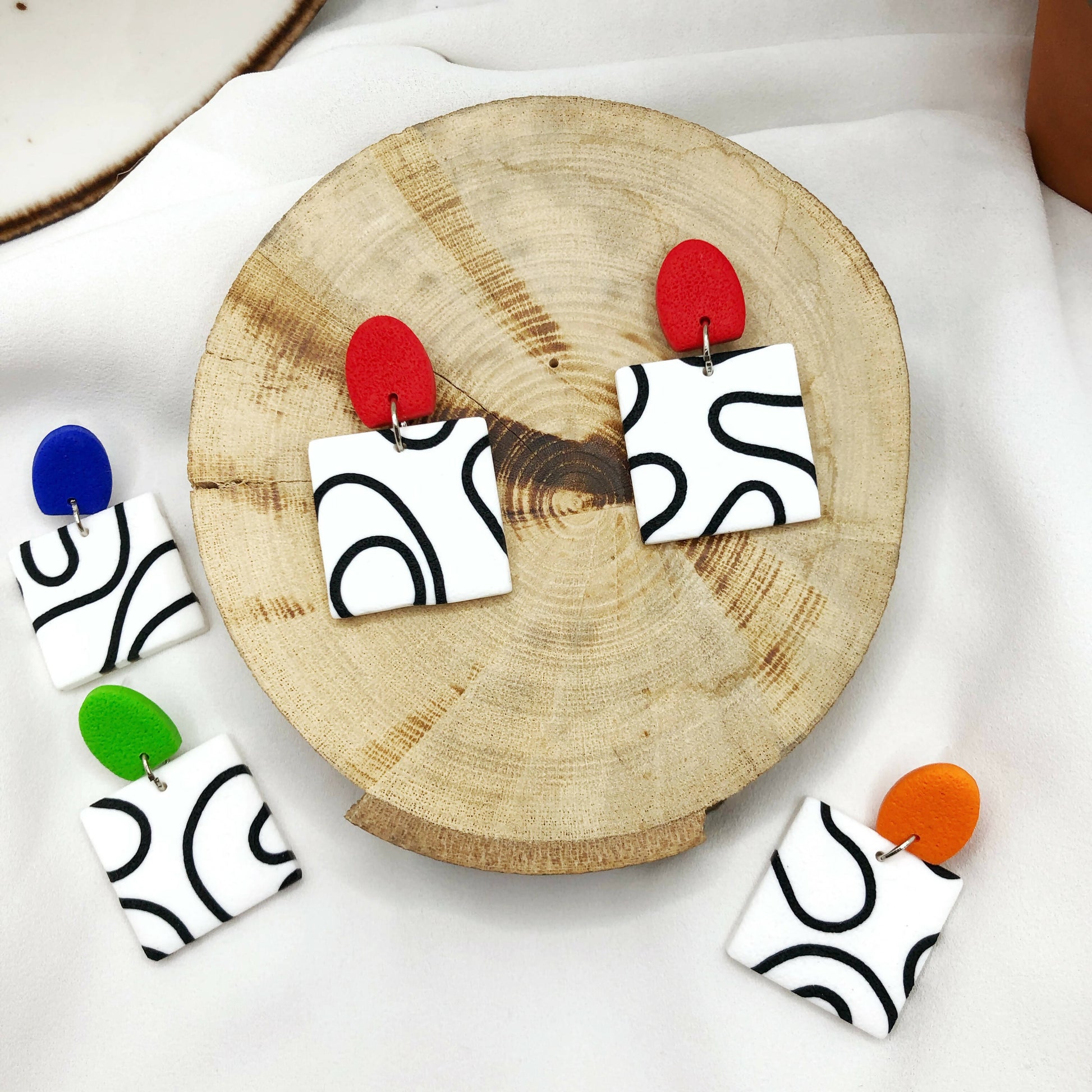 Waves Handmade Polymer Clay Earrings - Colorful Clay Earring Accessories - Wear Sierra