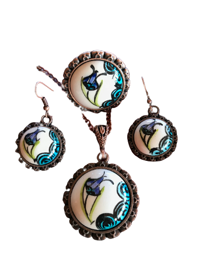 Hand Crafted Jewelry - Ceramic Jewelry Set - Flower Printed Earrings - Wear Sierra