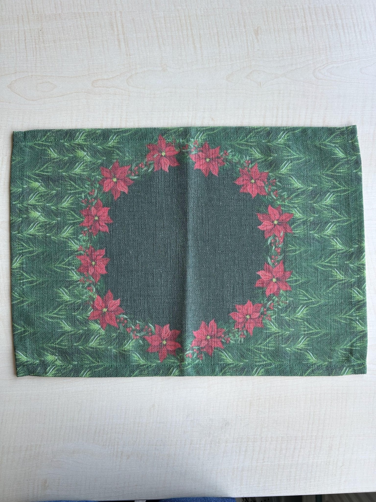 Holiday Themed Placemats, Poinsettia Flower Pattern Set of 2 - Wear Sierra