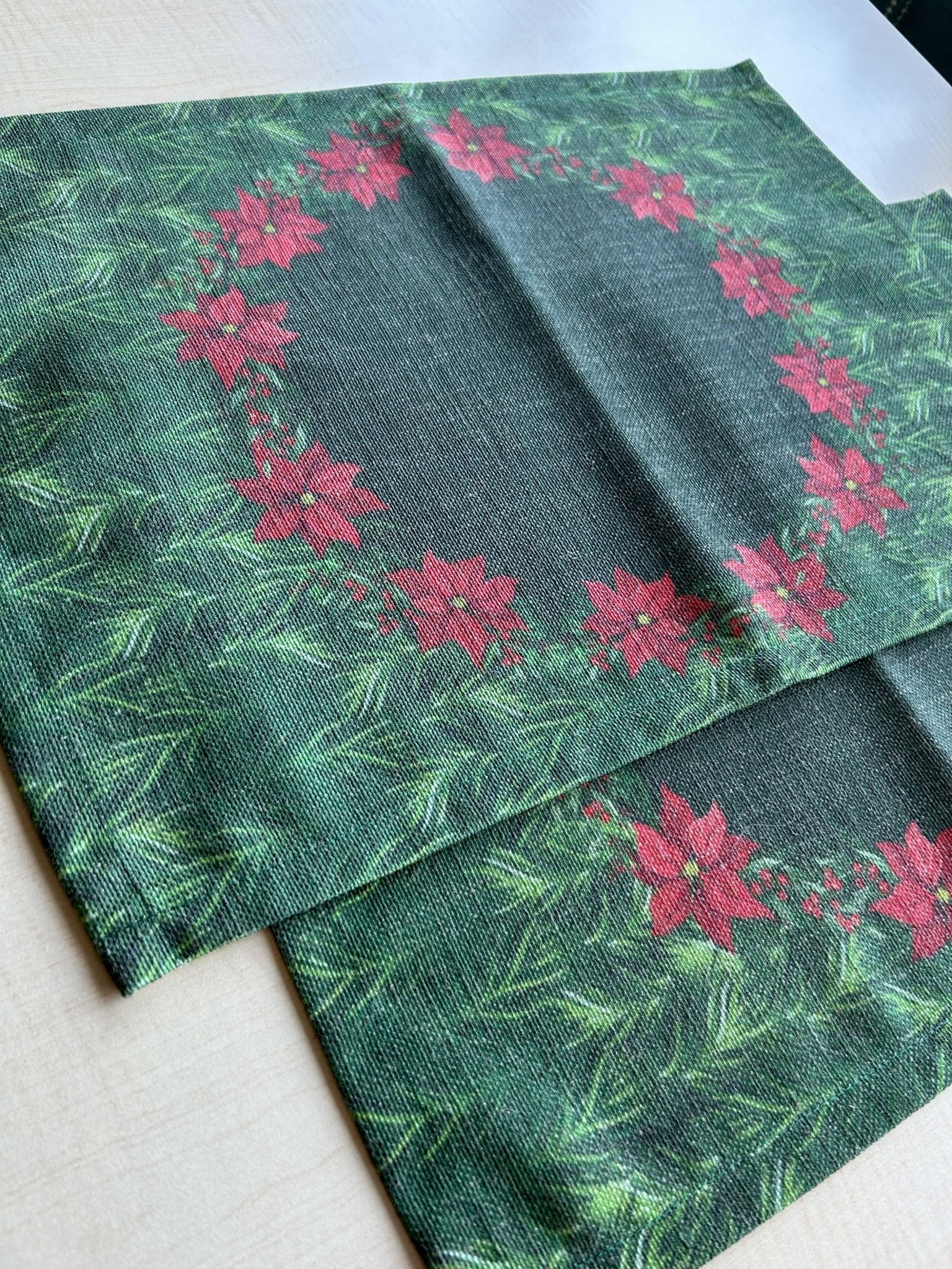 Holiday Themed Placemats, Poinsettia Flower Pattern Set of 2 - Wear Sierra