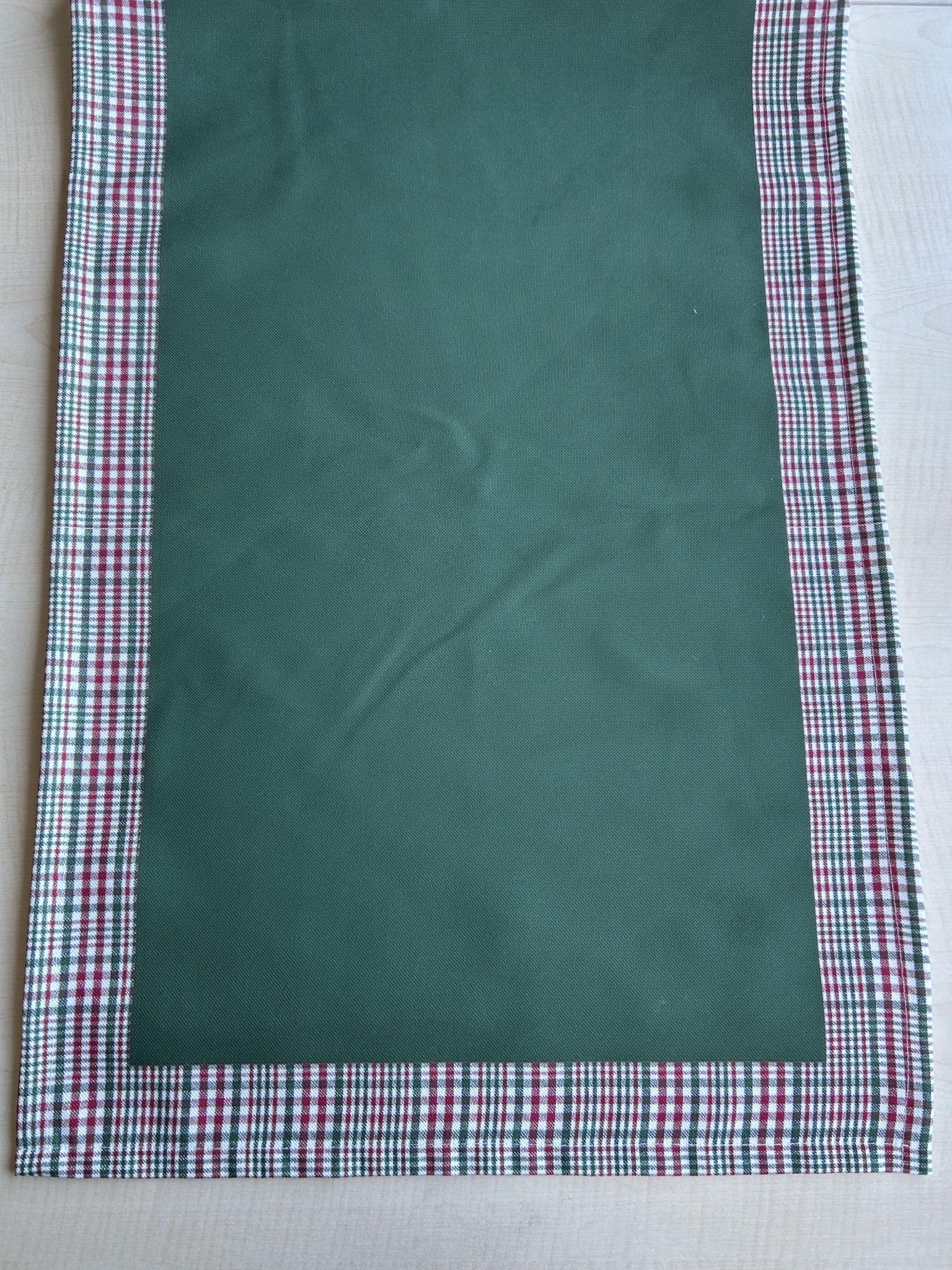 Hunter Green and Red Runner with Plaid Border, Holiday Decor - Wear Sierra