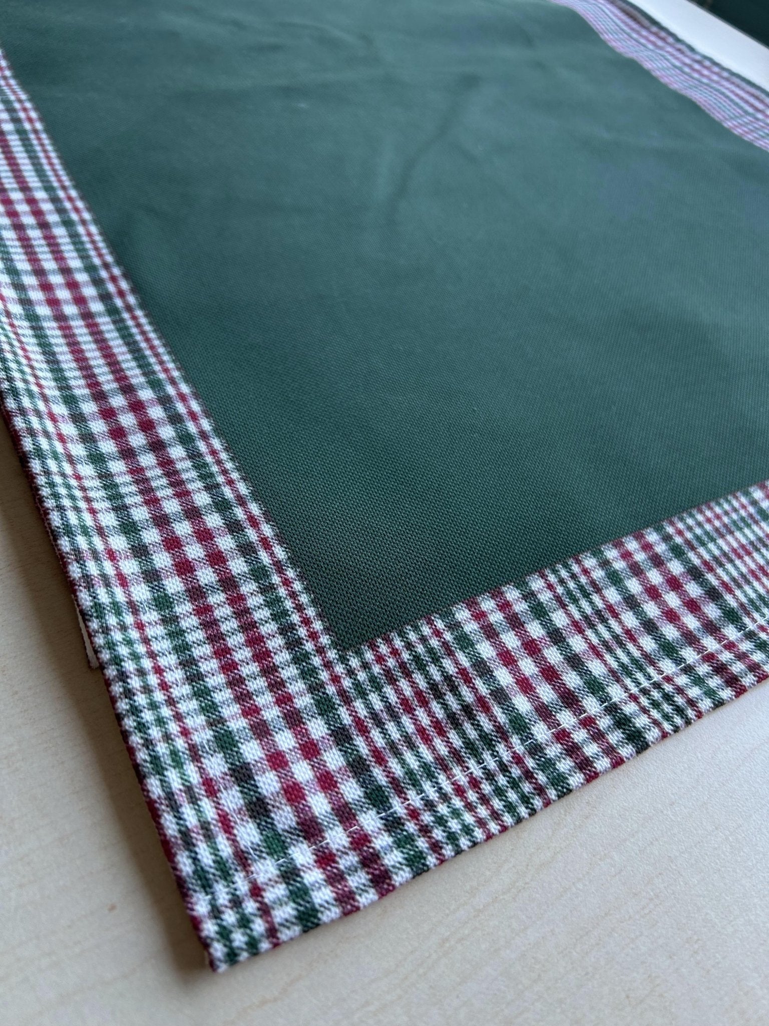 Hunter Green and Red Runner with Plaid Border, Holiday Decor - Wear Sierra