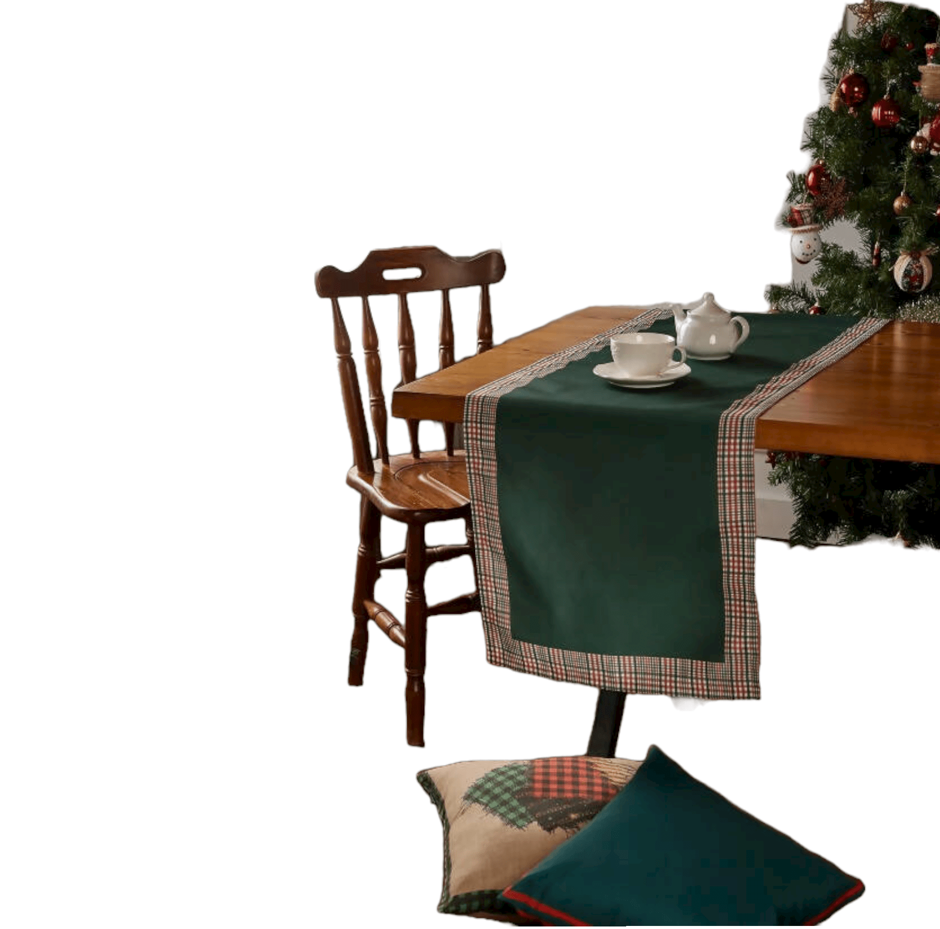 Hunter Green and Red Runner with Plaid Border, Holiday Decor - Wear Sierra