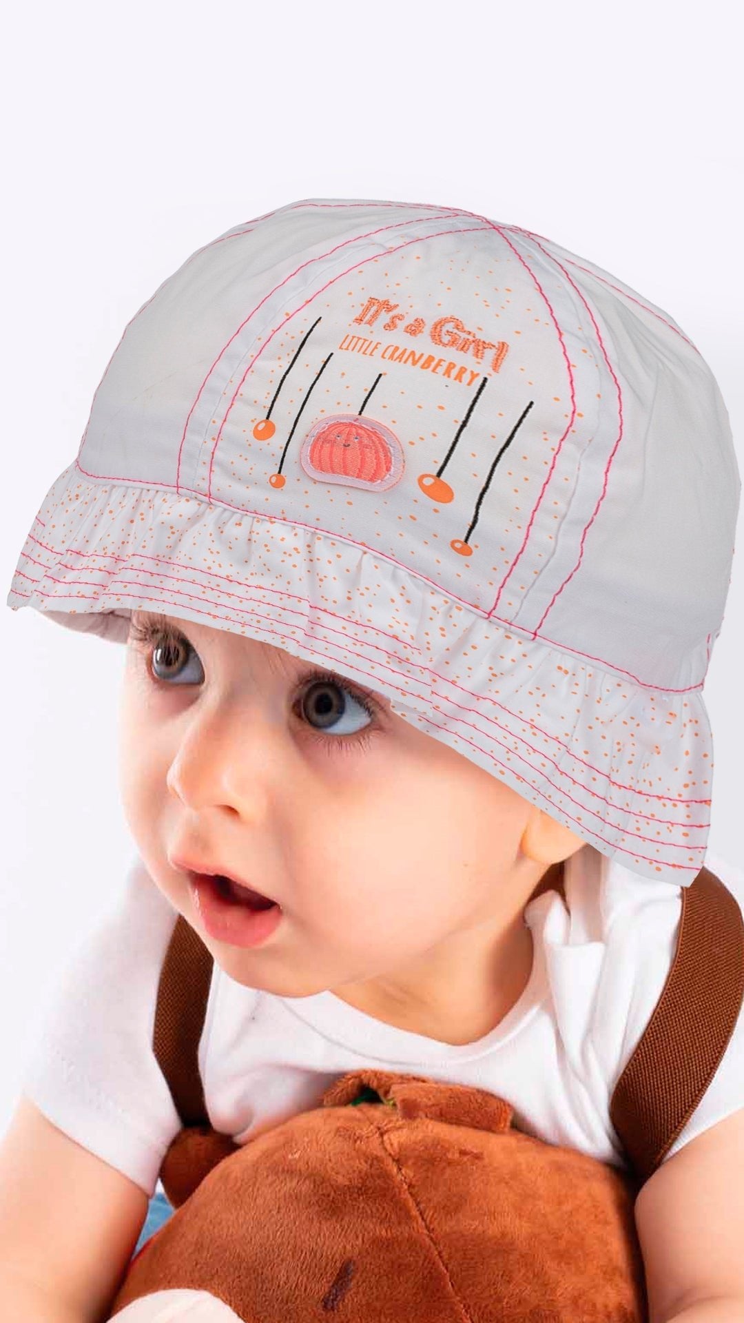 Infant Bucket Hat, It's A Girl Cranberry Cotton Printed Babies Hat, Infant Pink Hat, 0-18 Months - Wear Sierra