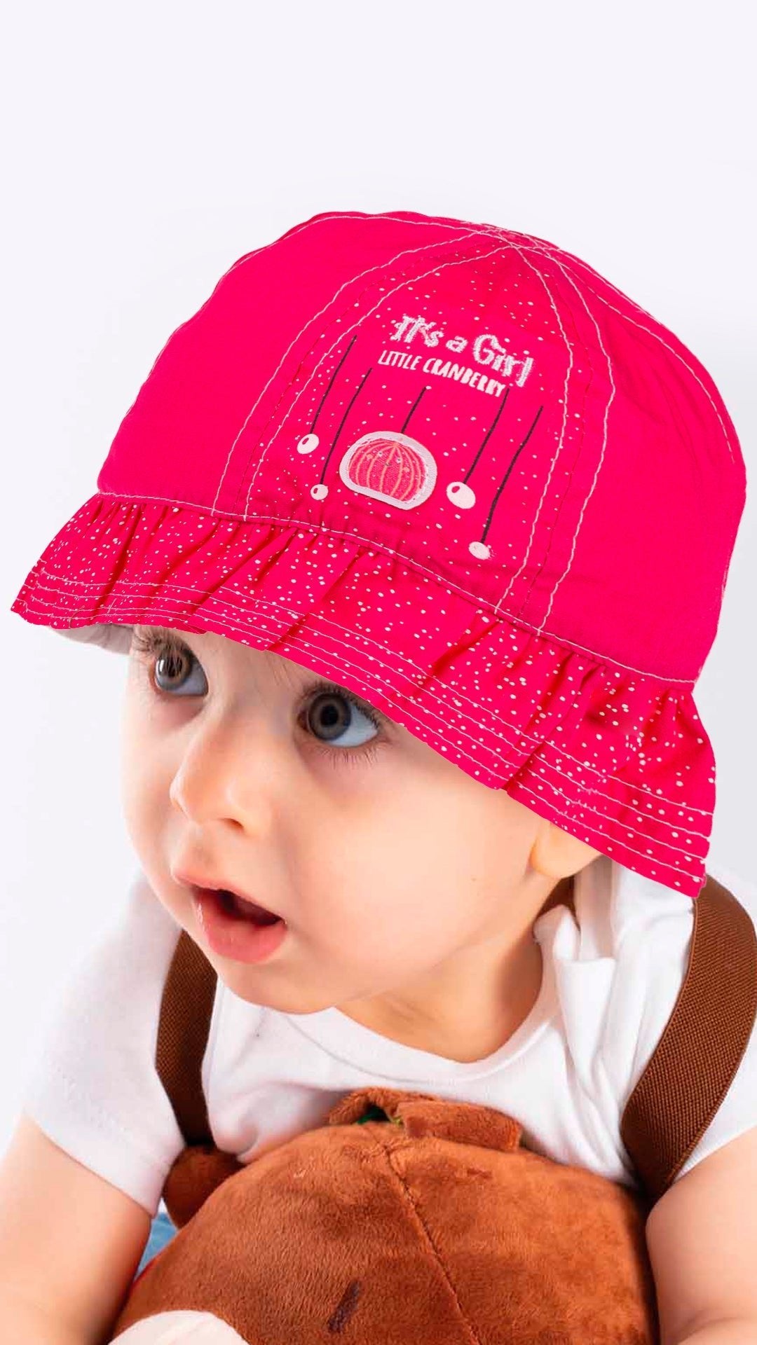 Infant Bucket Hat, It's A Girl Cranberry Cotton Printed Babies Hat, Infant Pink Hat, 0-18 Months - Wear Sierra