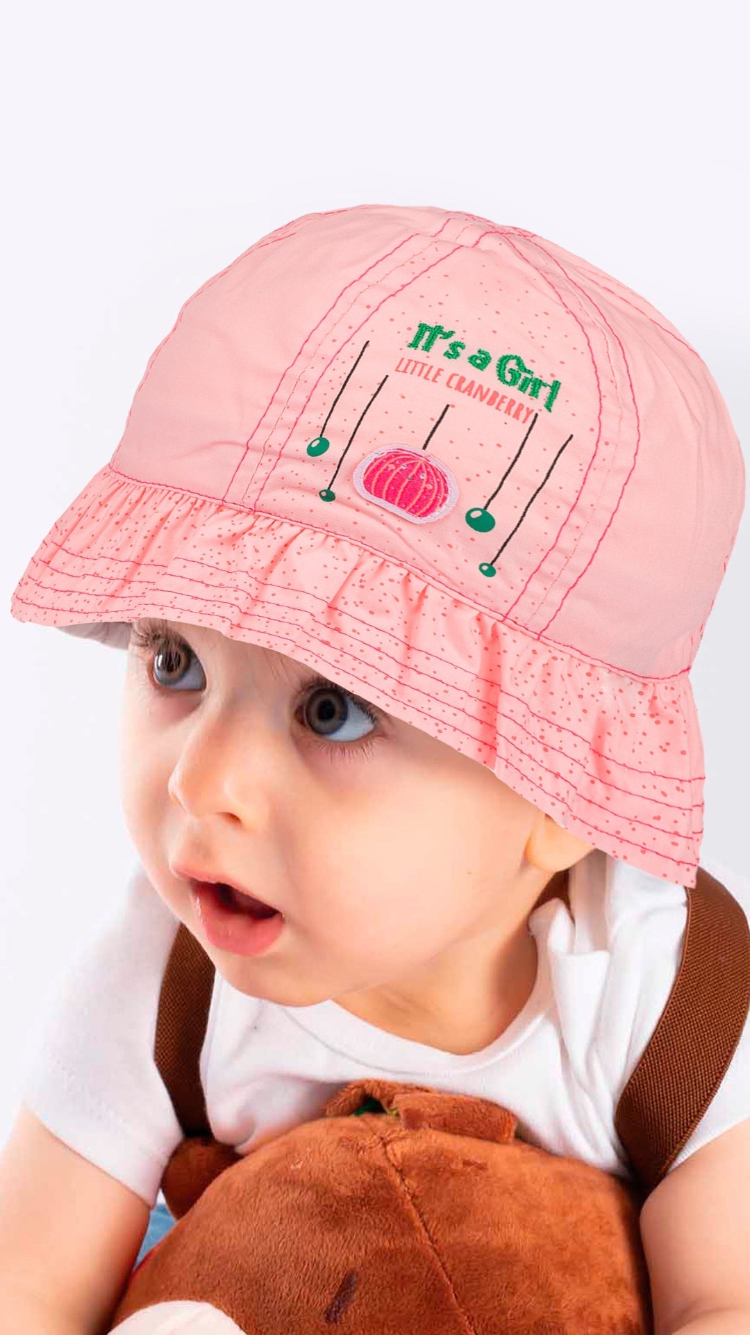 Infant Bucket Hat, It's A Girl Cranberry Cotton Printed Babies Hat, Infant Pink Hat, 0-18 Months - Wear Sierra